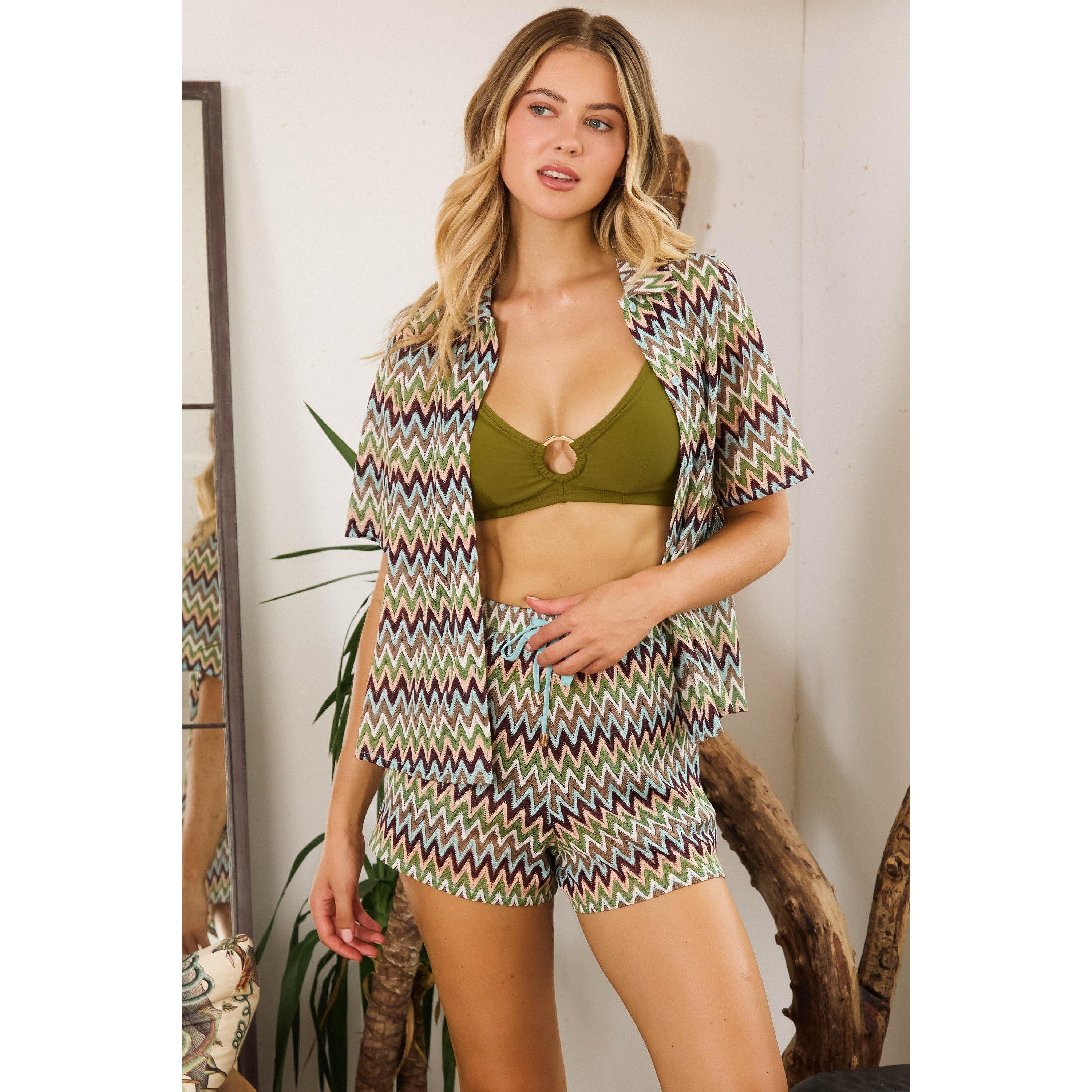 Khaki - Wolf and Whistle - Kalahari Khaki Zag Crochet Beach Shirt - 4