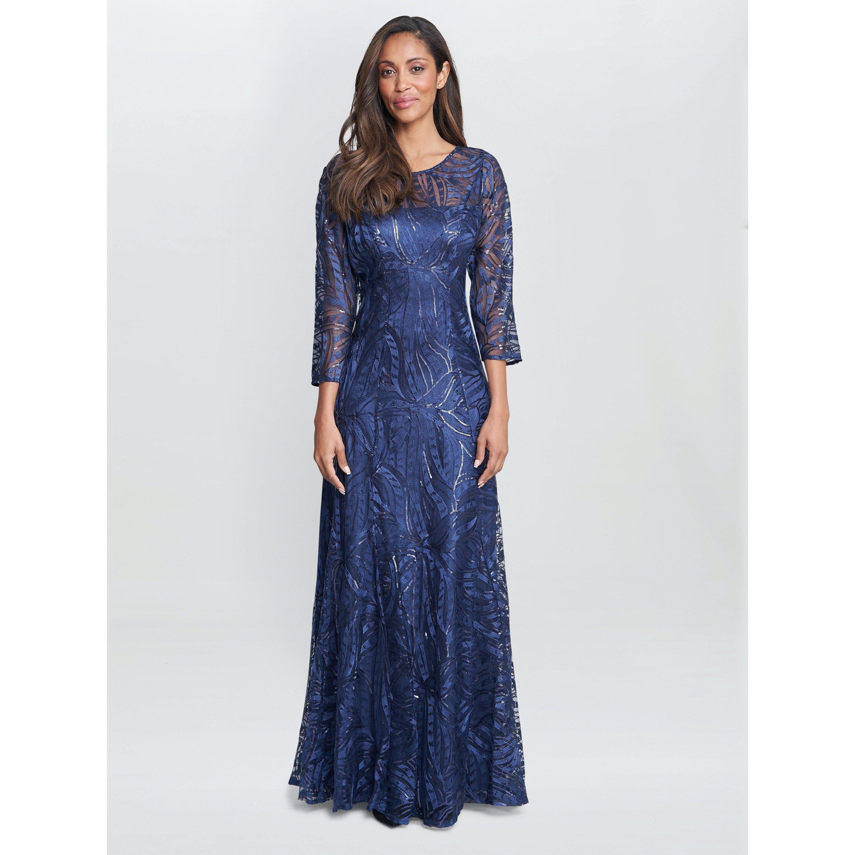 Gina Bacconi Women's Isabel Maxi Embroidered Fit And Flare Dress - Navy - 10