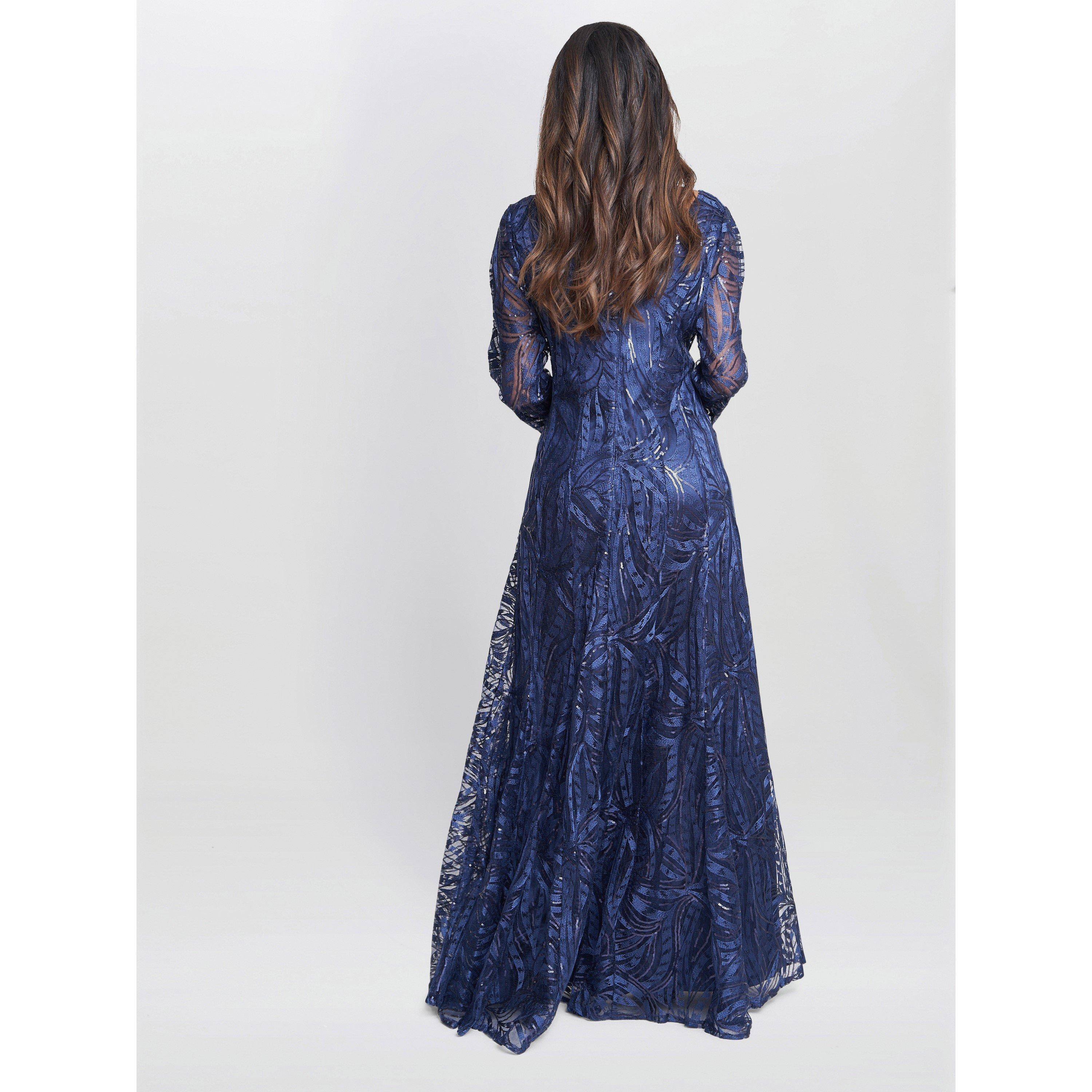 Navy - Gina Bacconi - Women's Isabel Maxi Embroidered Fit and Flare Dress - 2