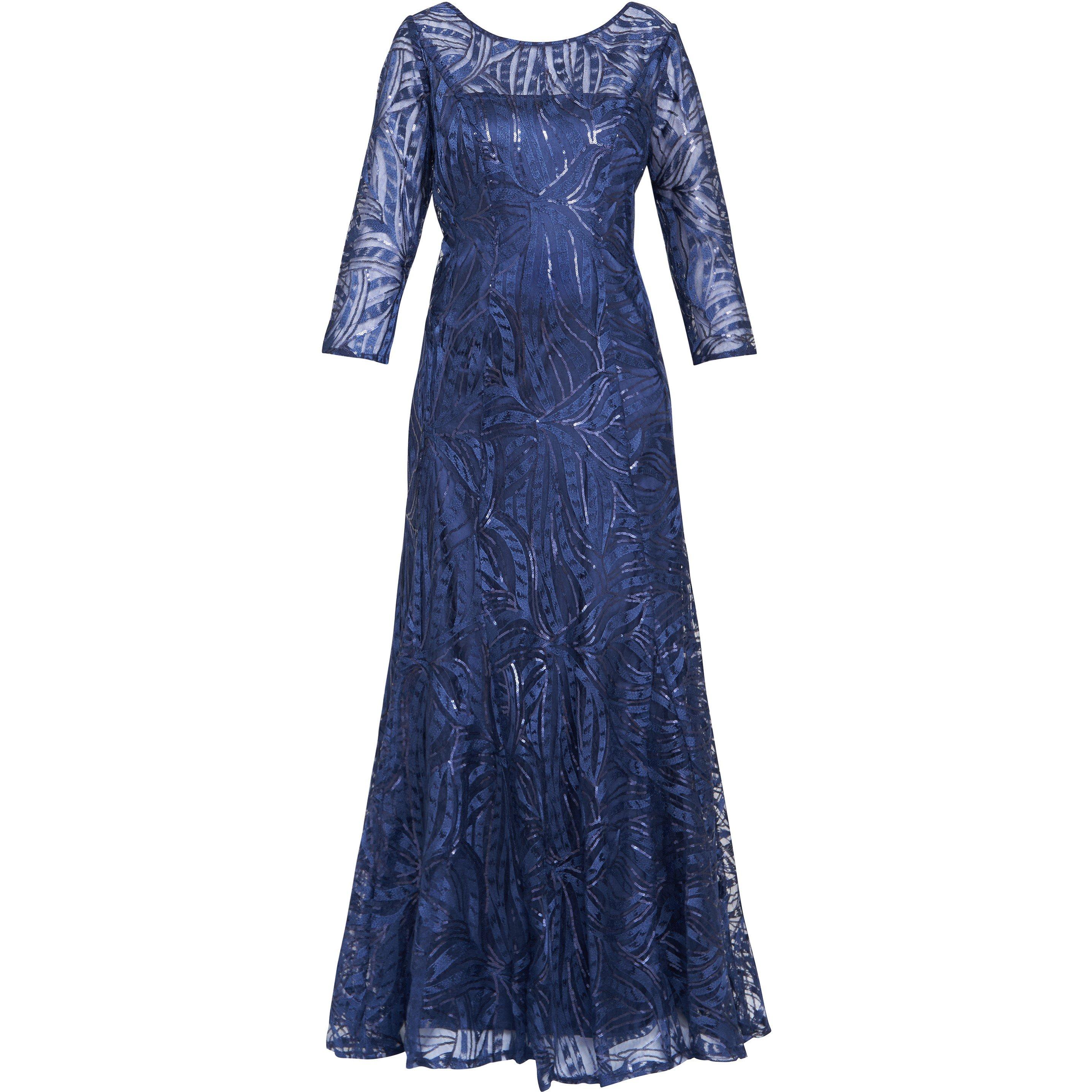 Navy - Gina Bacconi - Women's Isabel Maxi Embroidered Fit and Flare Dress - 4