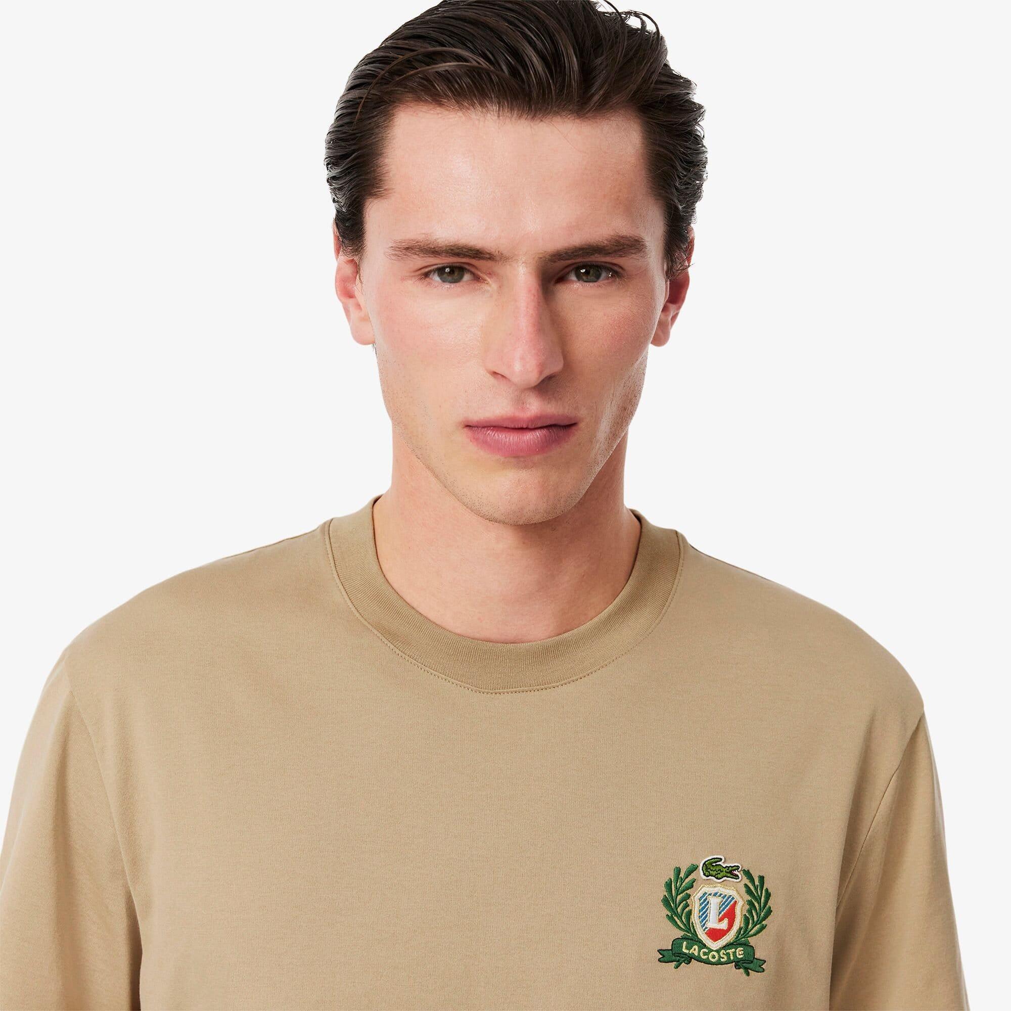 Beige - Lacoste - French Made Emboidered Badge T-Shirt - 4