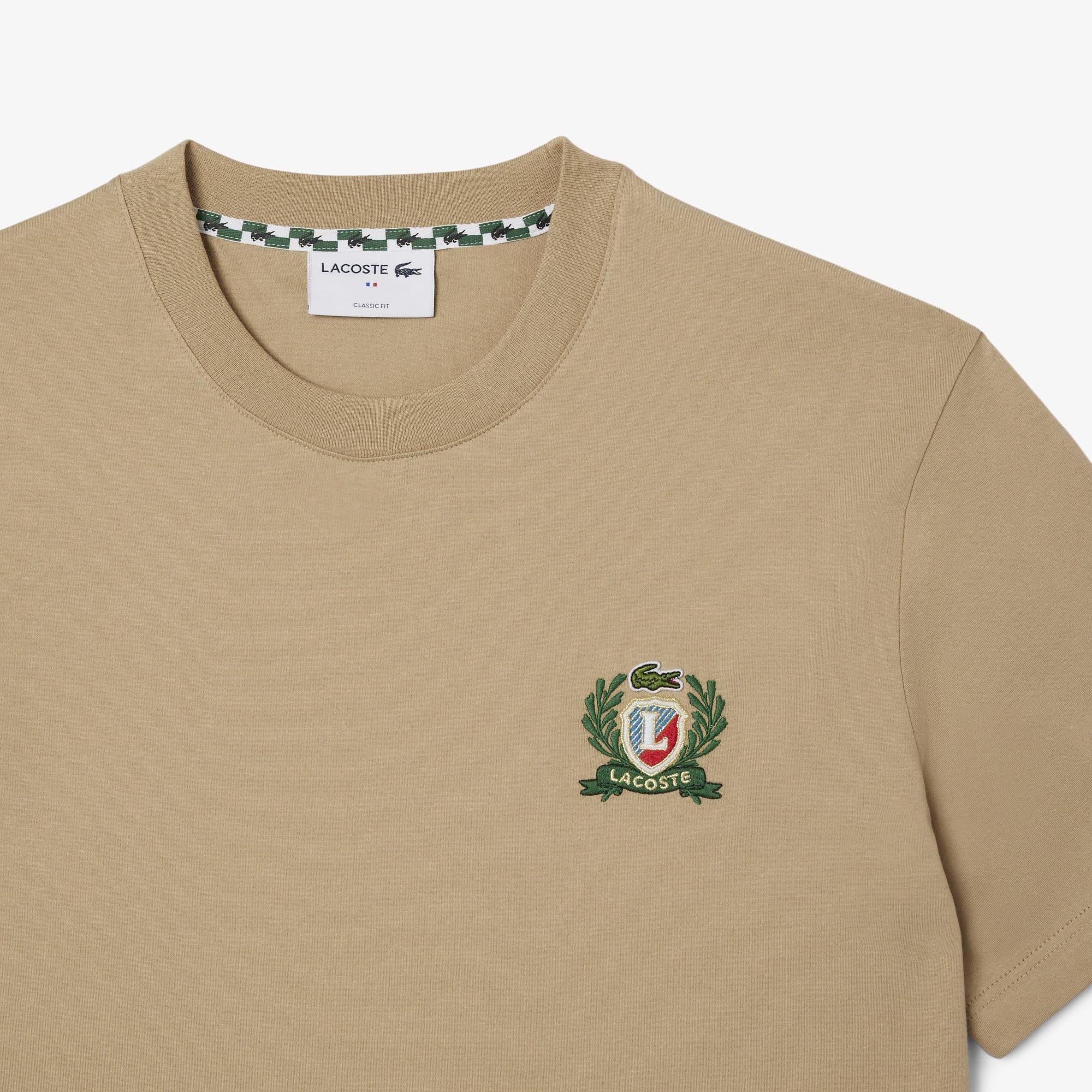 Beige - Lacoste - French Made Emboidered Badge T-Shirt - 5