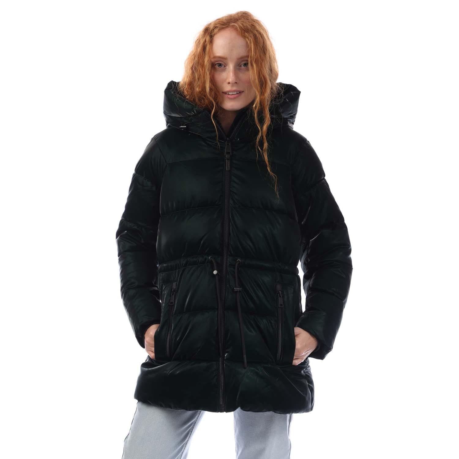 Green - DKNY - Zip Front Drawcord Puffer Jacket - 1