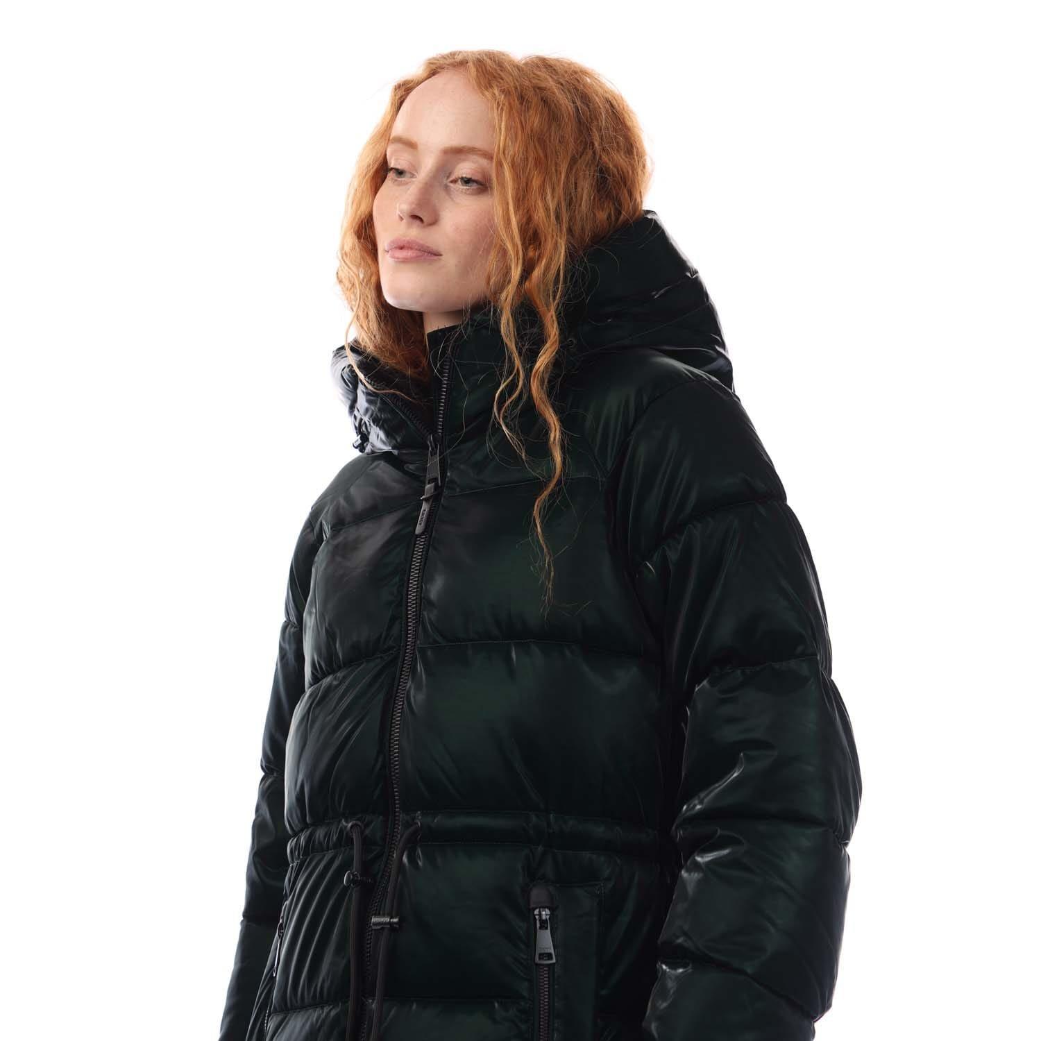 Green - DKNY - Zip Front Drawcord Puffer Jacket - 2