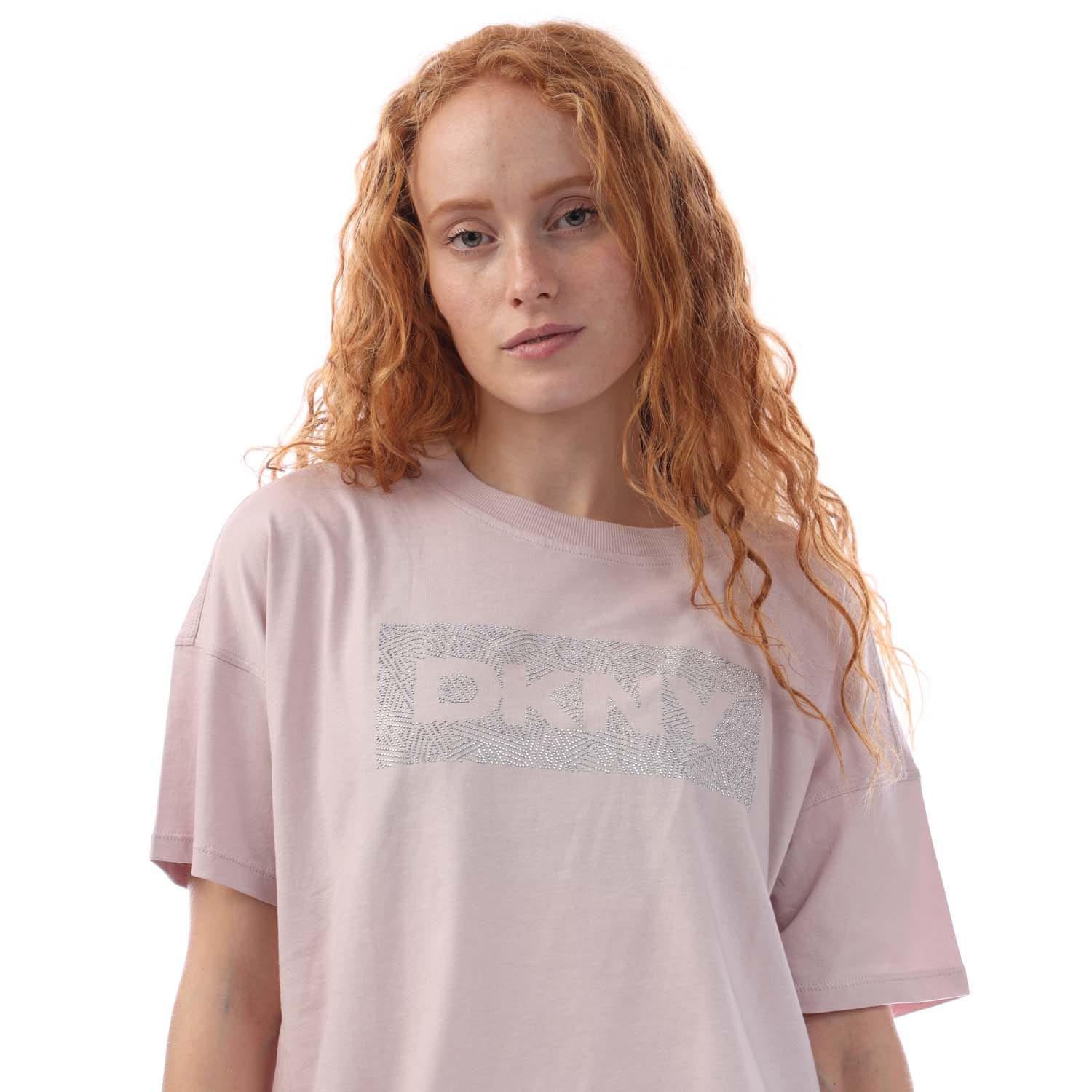 White Pink - DKNY - Rhinestone Logo Cropped SS T-Shirt - 2