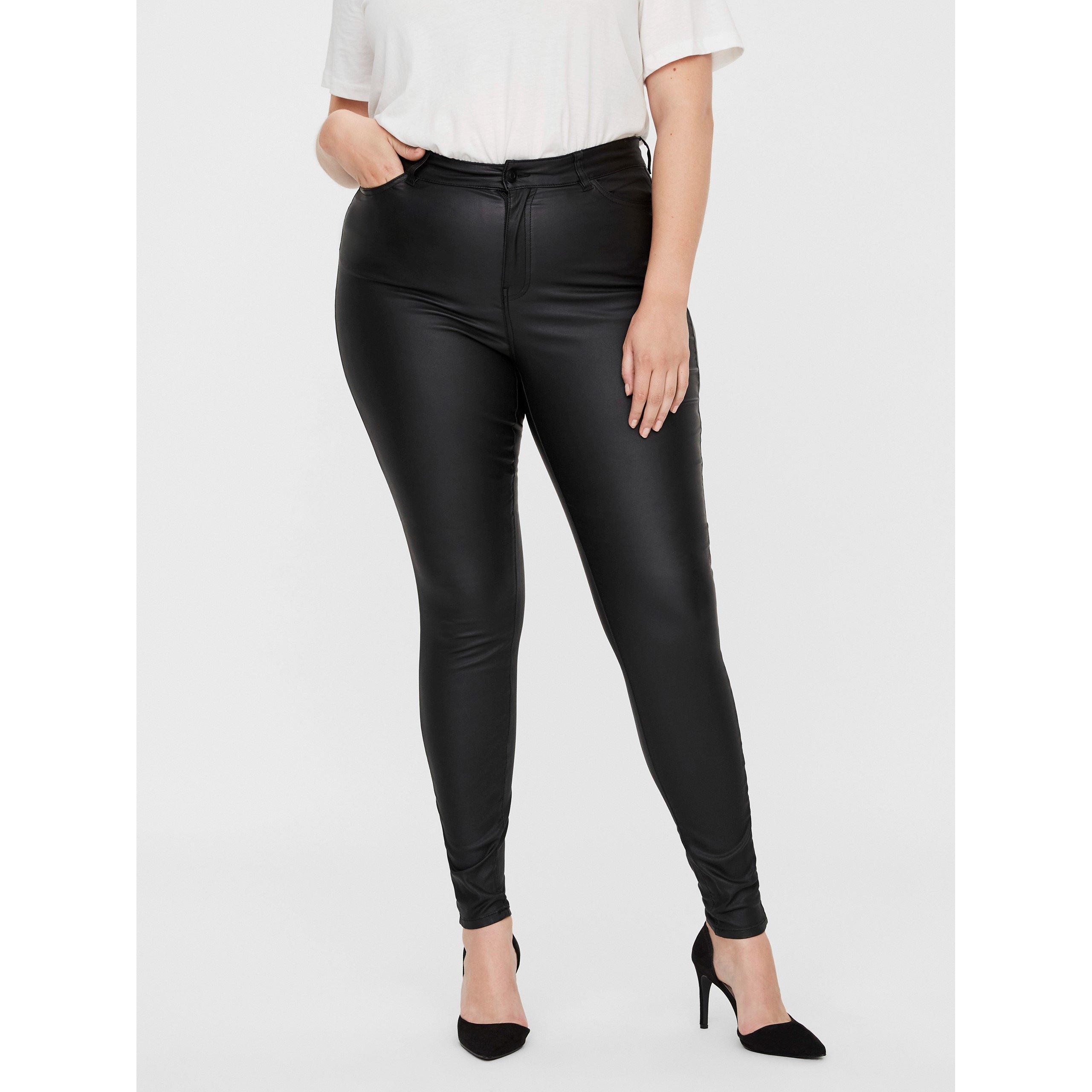 Black - Vero Moda Curve - Women's Curved Plus Size Leather Trousers - 2