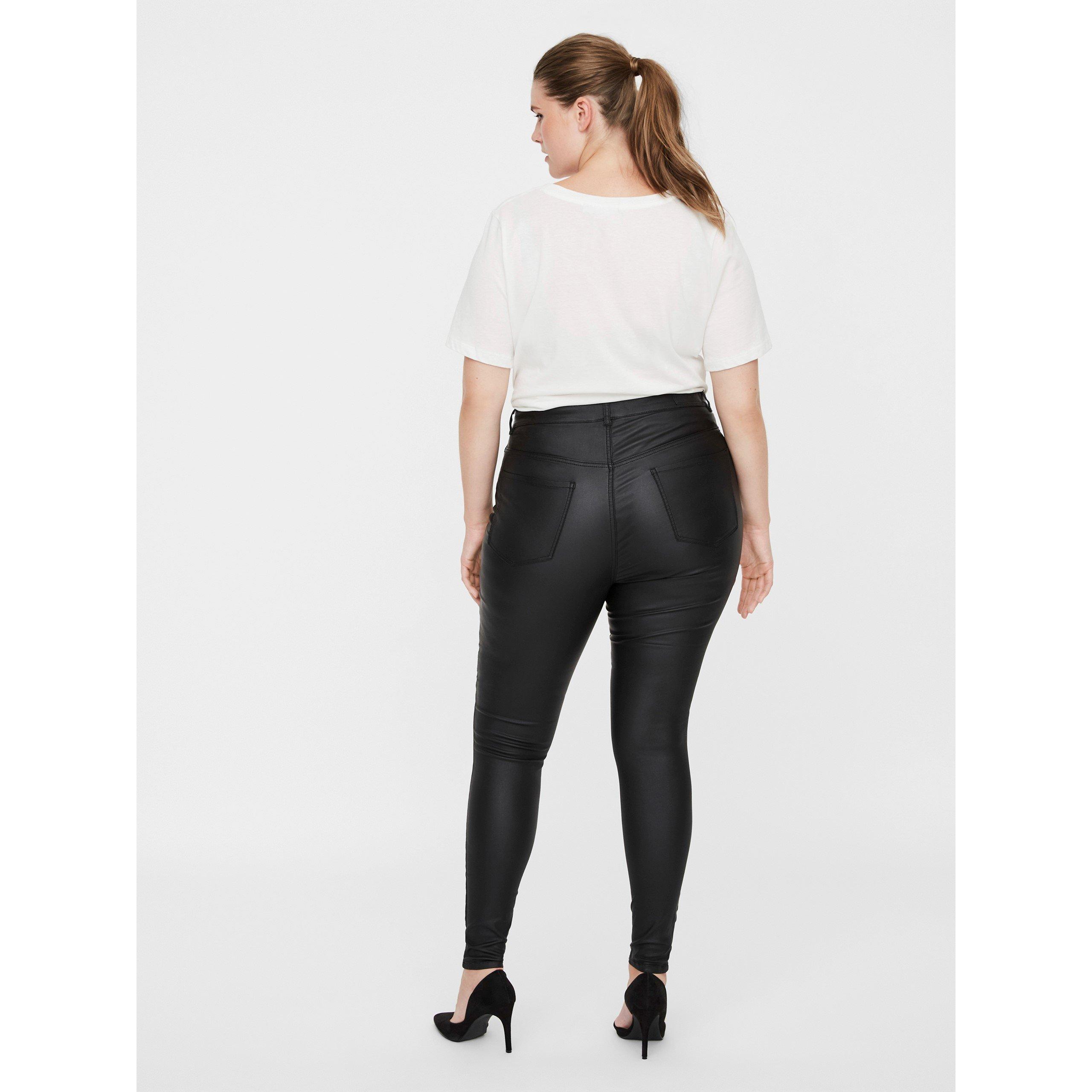 Black - Vero Moda Curve - Women's Curved Plus Size Leather Trousers - 3