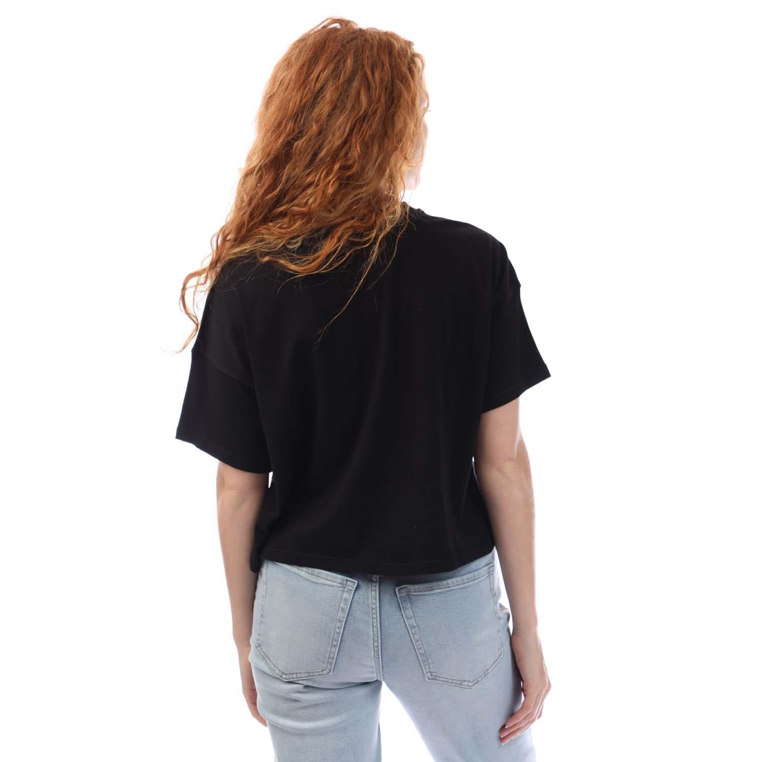 Black - DKNY - Rhinestone Logo Cropped SS T-Shirt - 4