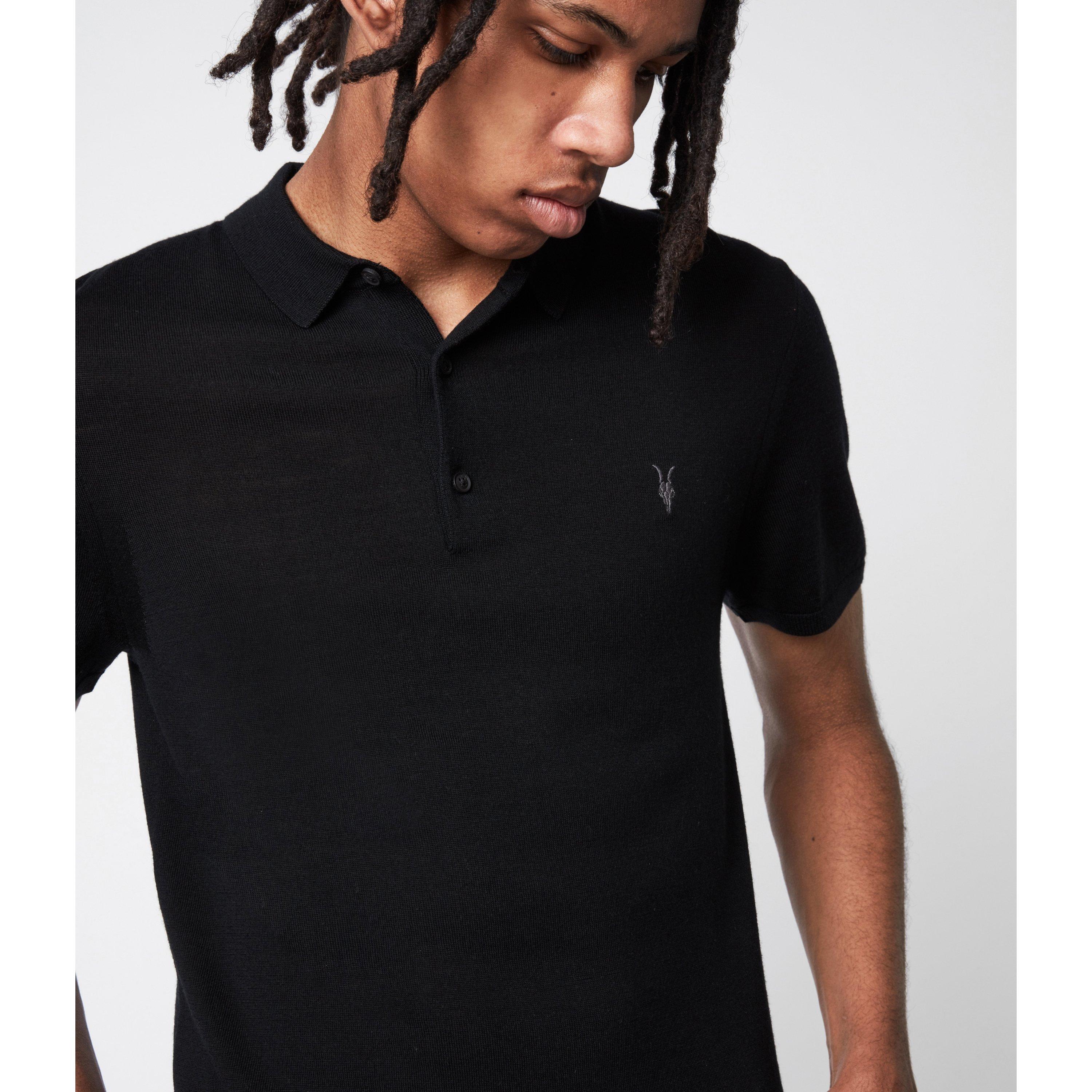Black - AllSaints - Mode Merino Short Sleeve Polo - 4