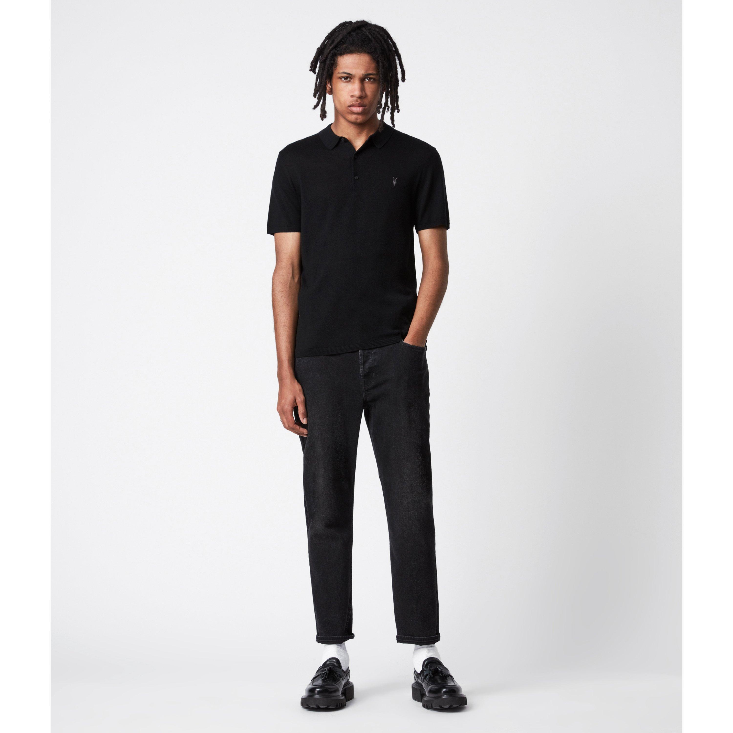 Black - AllSaints - Mode Merino Short Sleeve Polo - 5