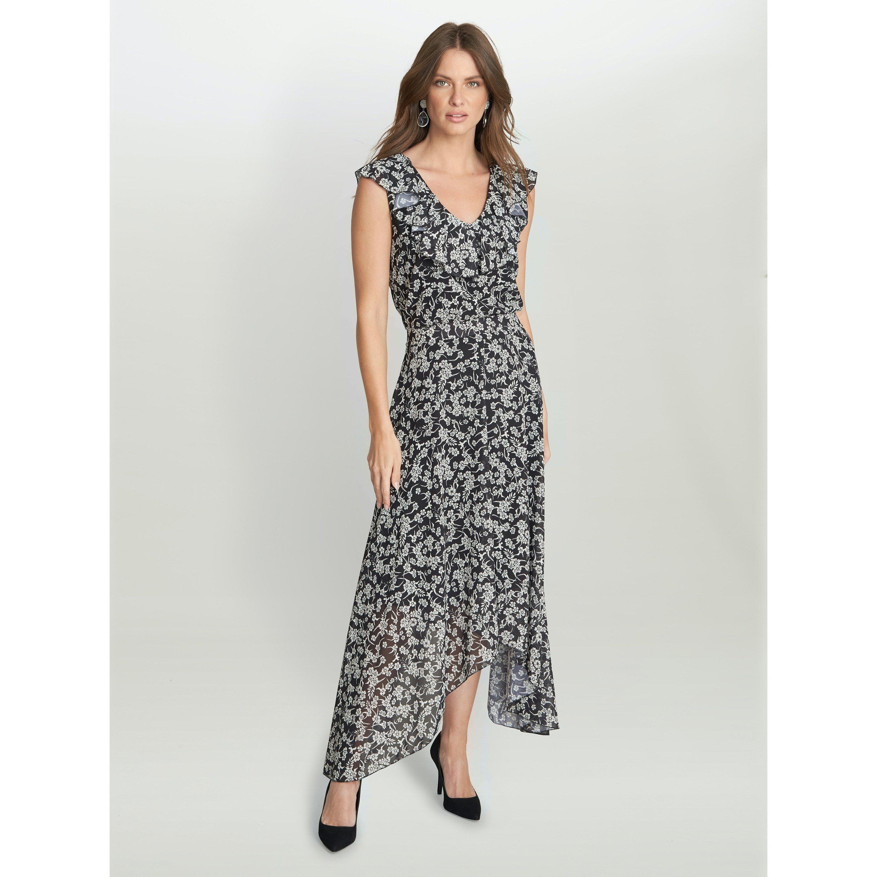 Black / White - Gina Bacconi - Dorina V Neck Hankerchief Dress - 1