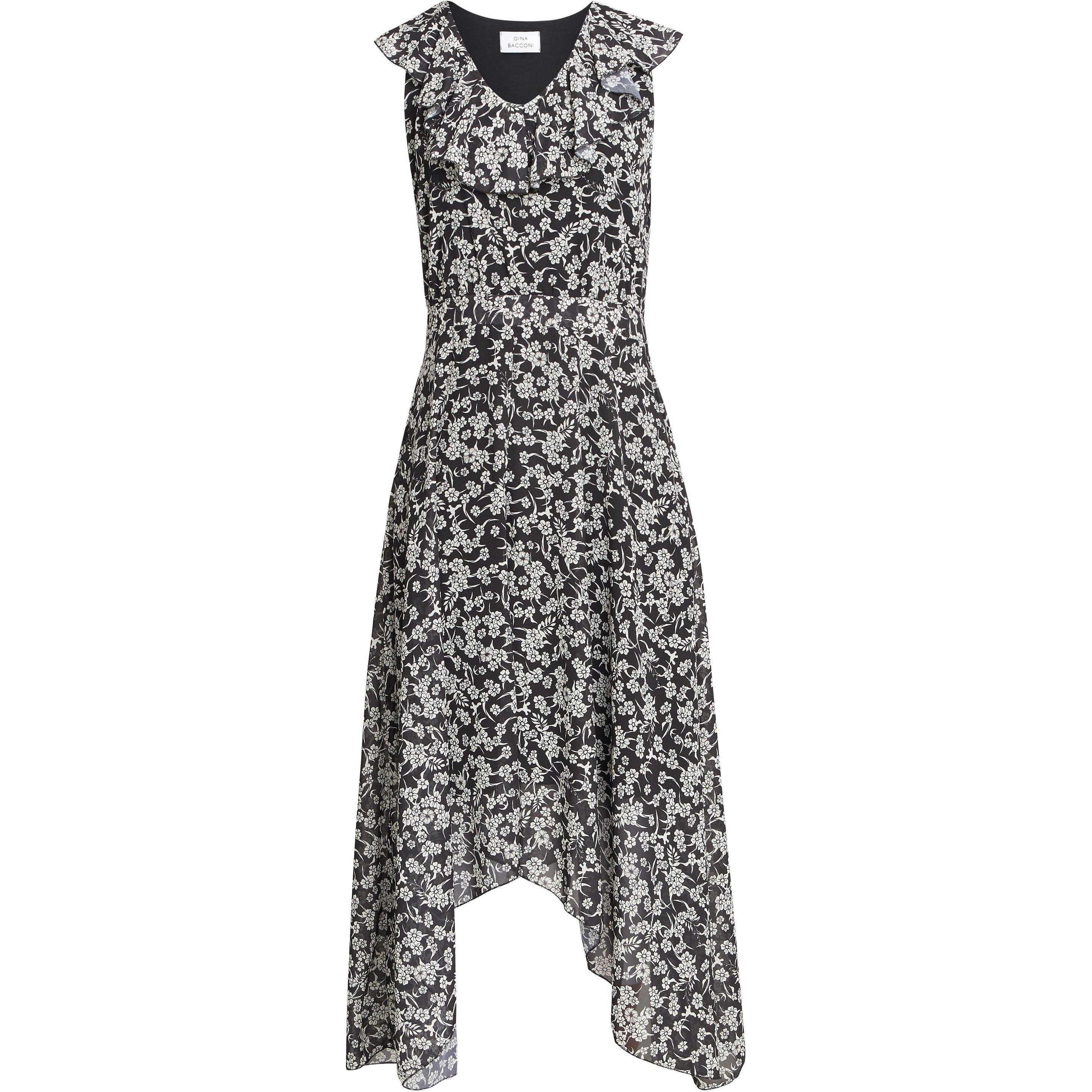 Black / White - Gina Bacconi - Dorina V Neck Hankerchief Dress - 4