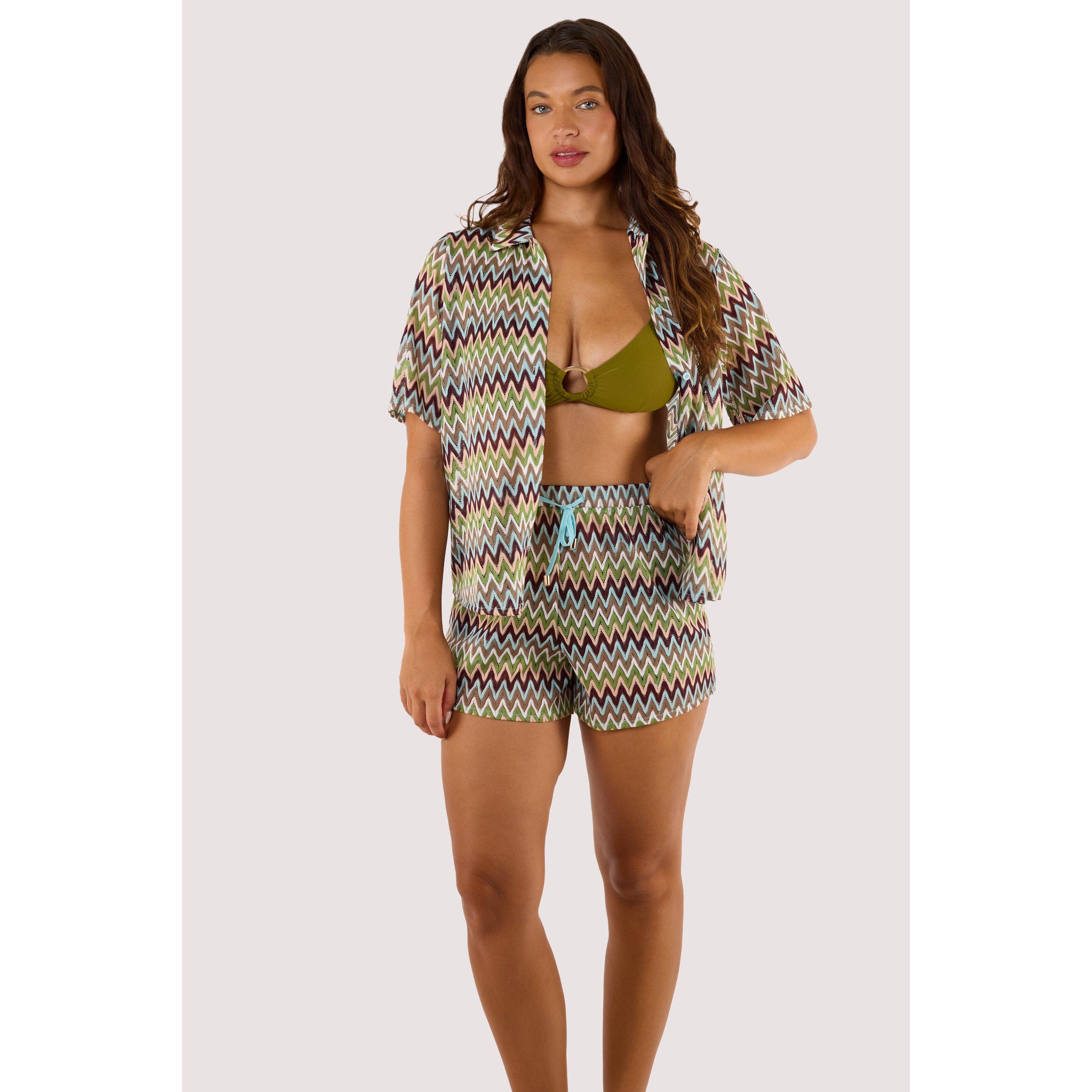 Khaki - Wolf and Whistle - Kalahari Khaki Zag Crochet Beach Shorts - 3