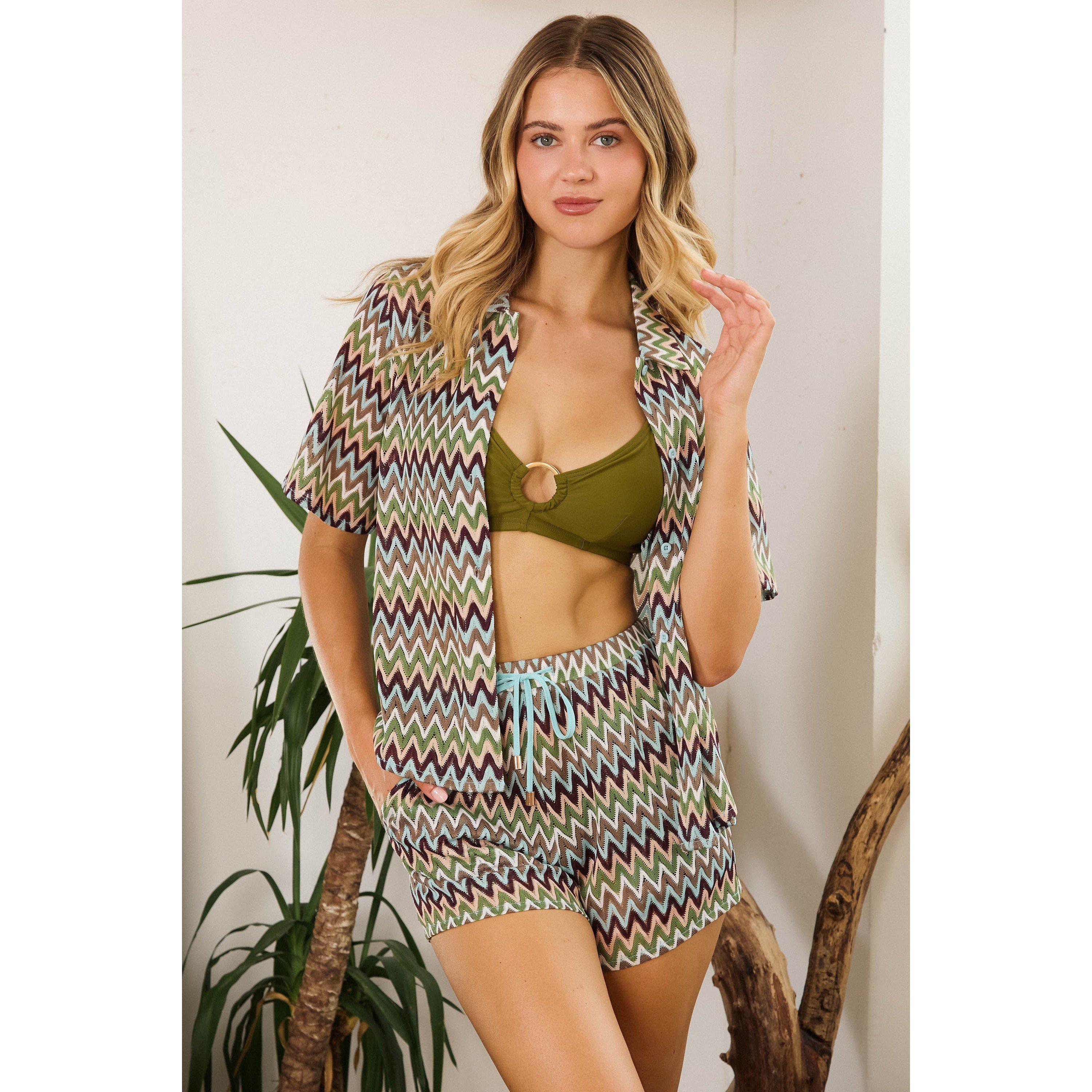 Khaki - Wolf and Whistle - Kalahari Khaki Zag Crochet Beach Shorts - 4