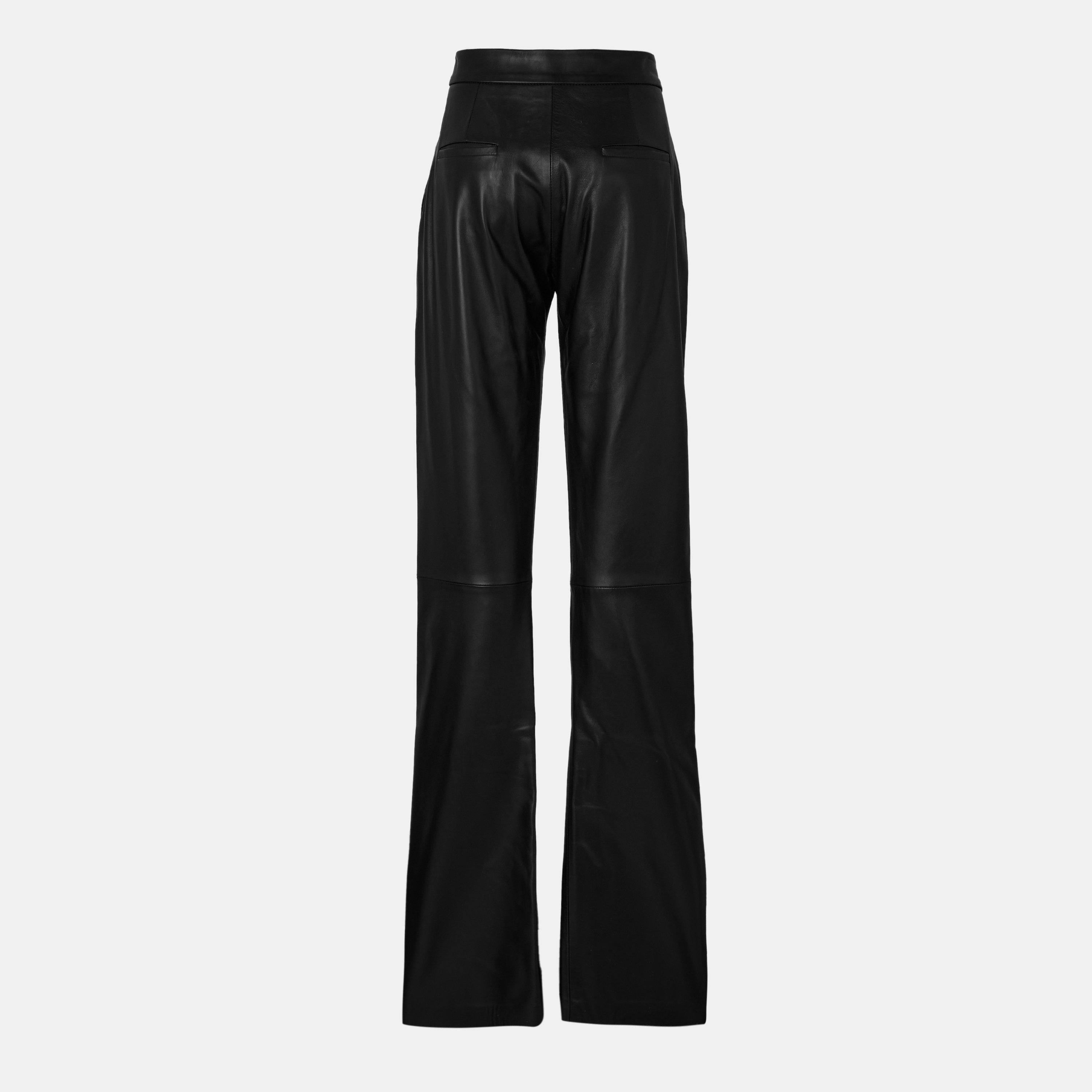Black/White - Off White - Women's Leather/PU Trousers - 2