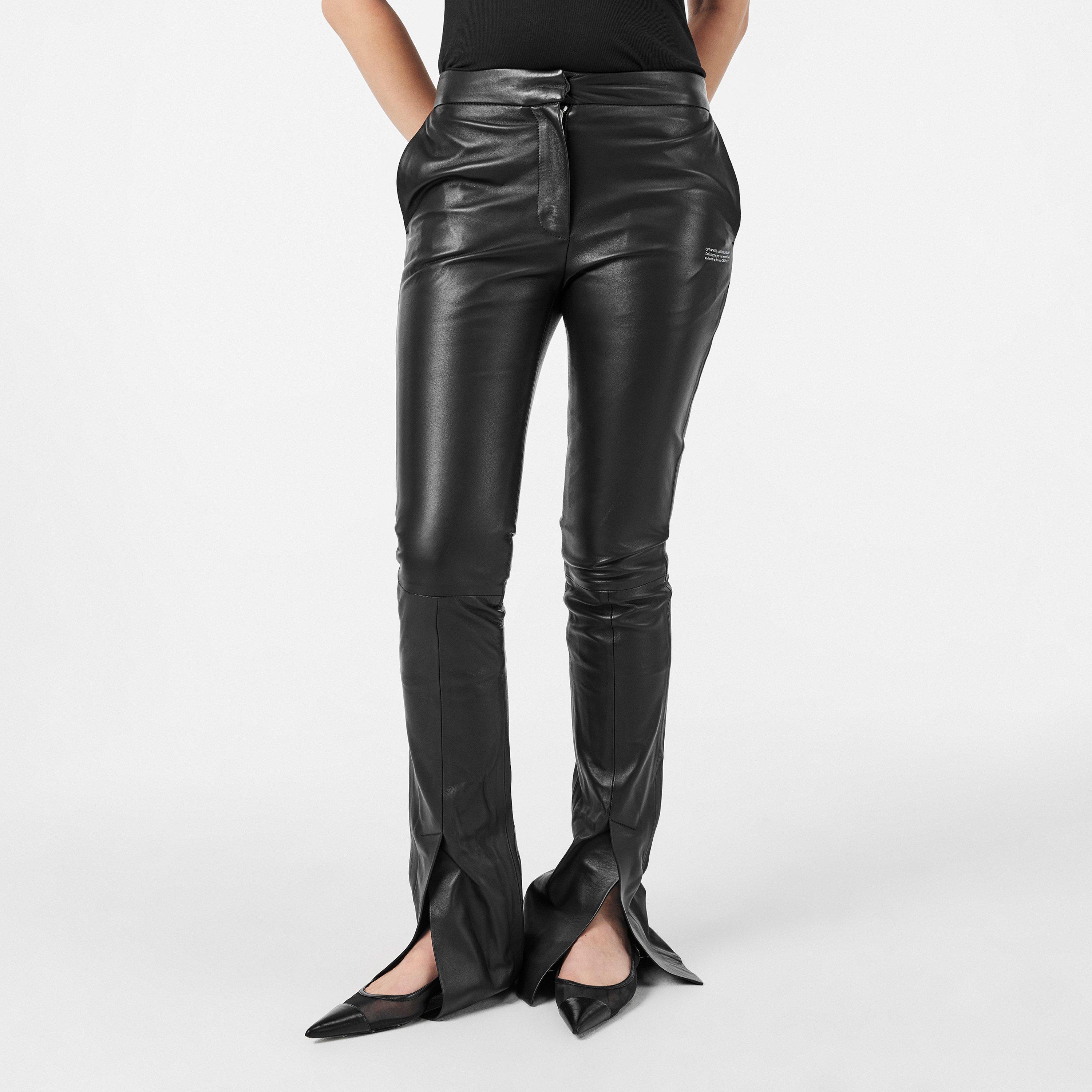 Black/White - Off White - Women's Leather/PU Trousers - 3