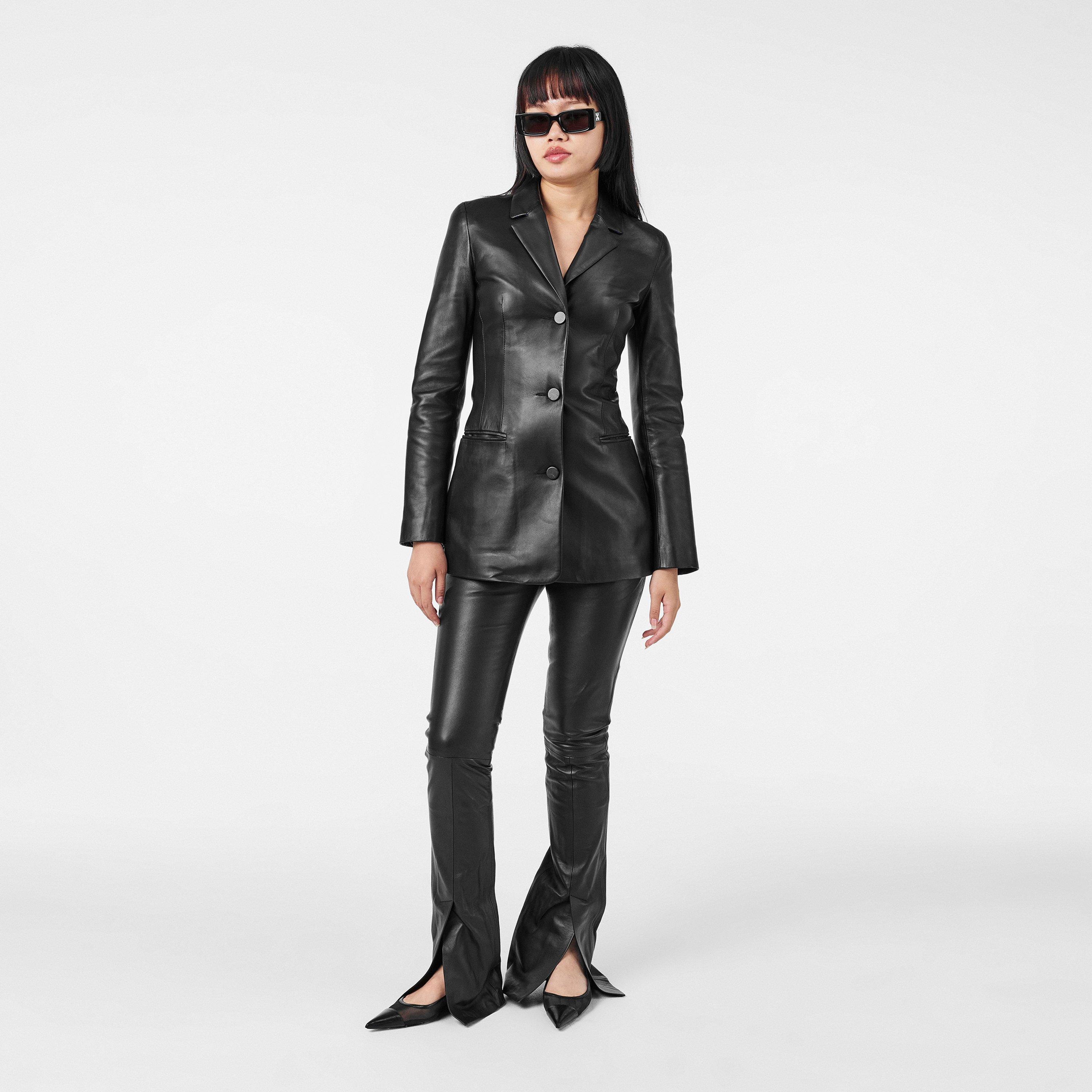 Black/White - Off White - Women's Leather/PU Trousers - 6