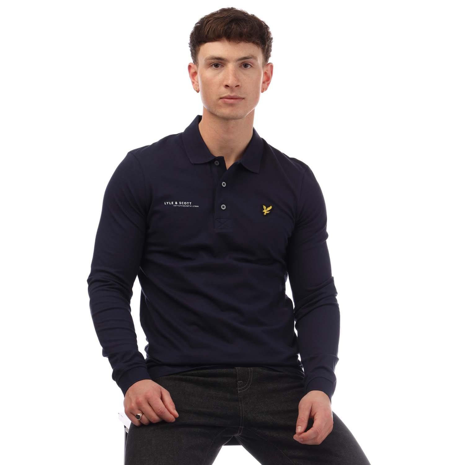 Navy - Lyle and Scott - Co-Ordinate Print Long Sleeve Polo Shirt - 4