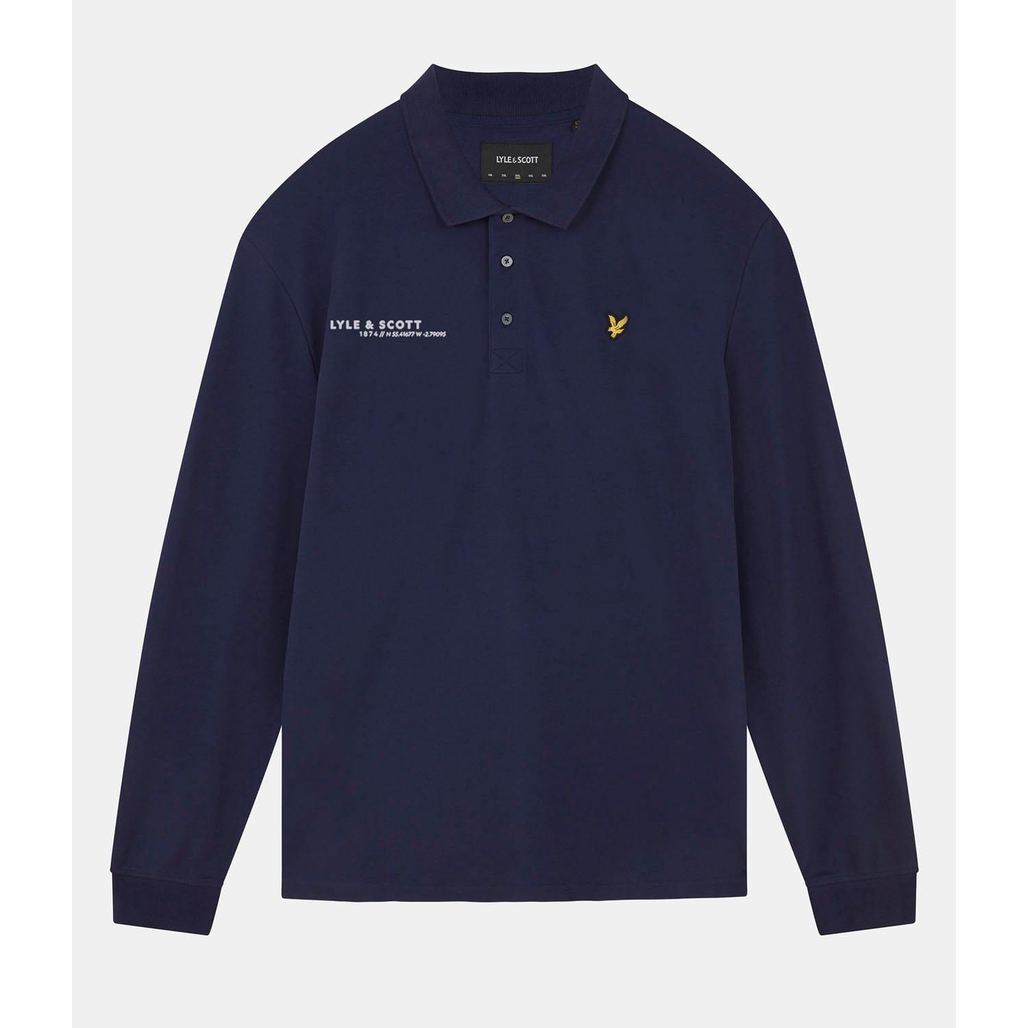 Navy - Lyle and Scott - Co-Ordinate Print Long Sleeve Polo Shirt - 5