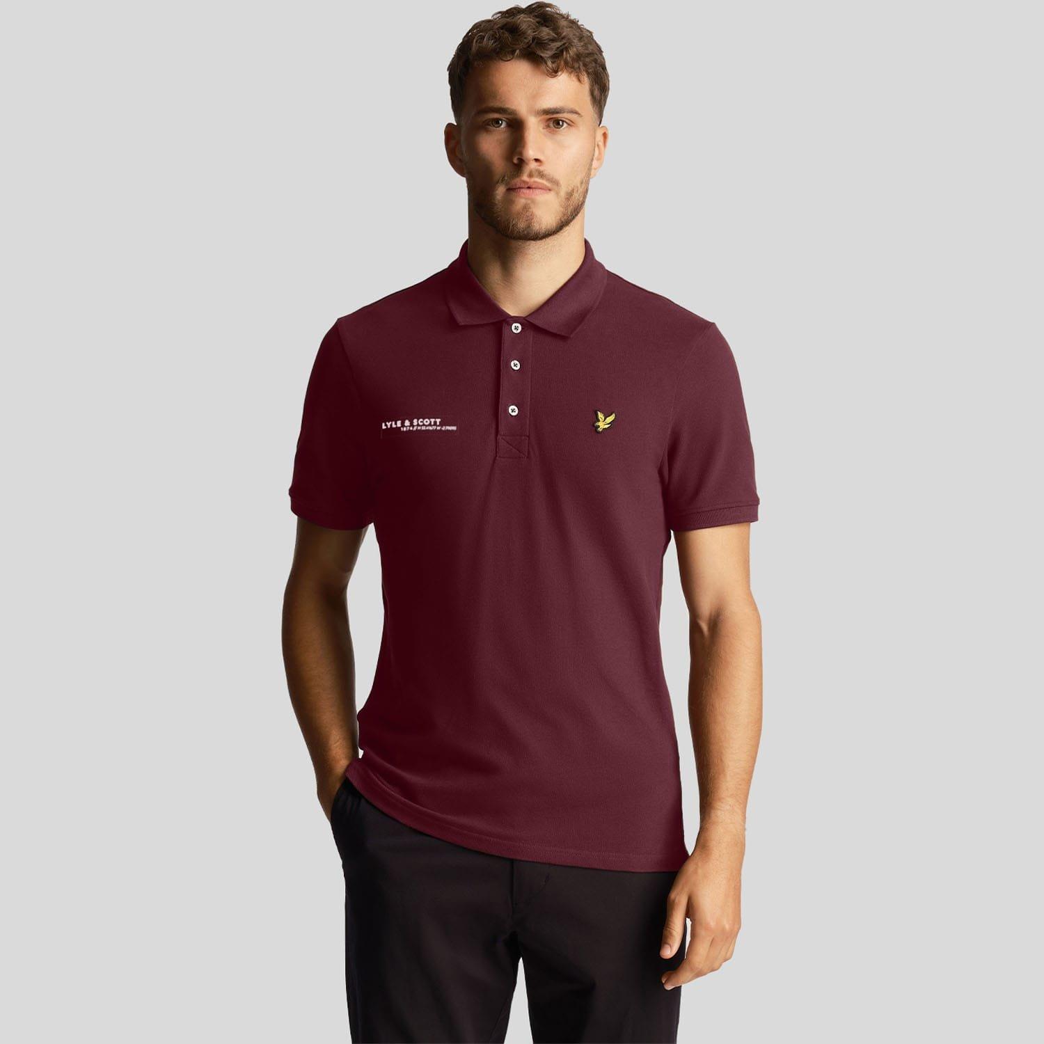 Burgundy - Lyle and Scott - Co-Ordinate Print Plain Polo Shirt - 1