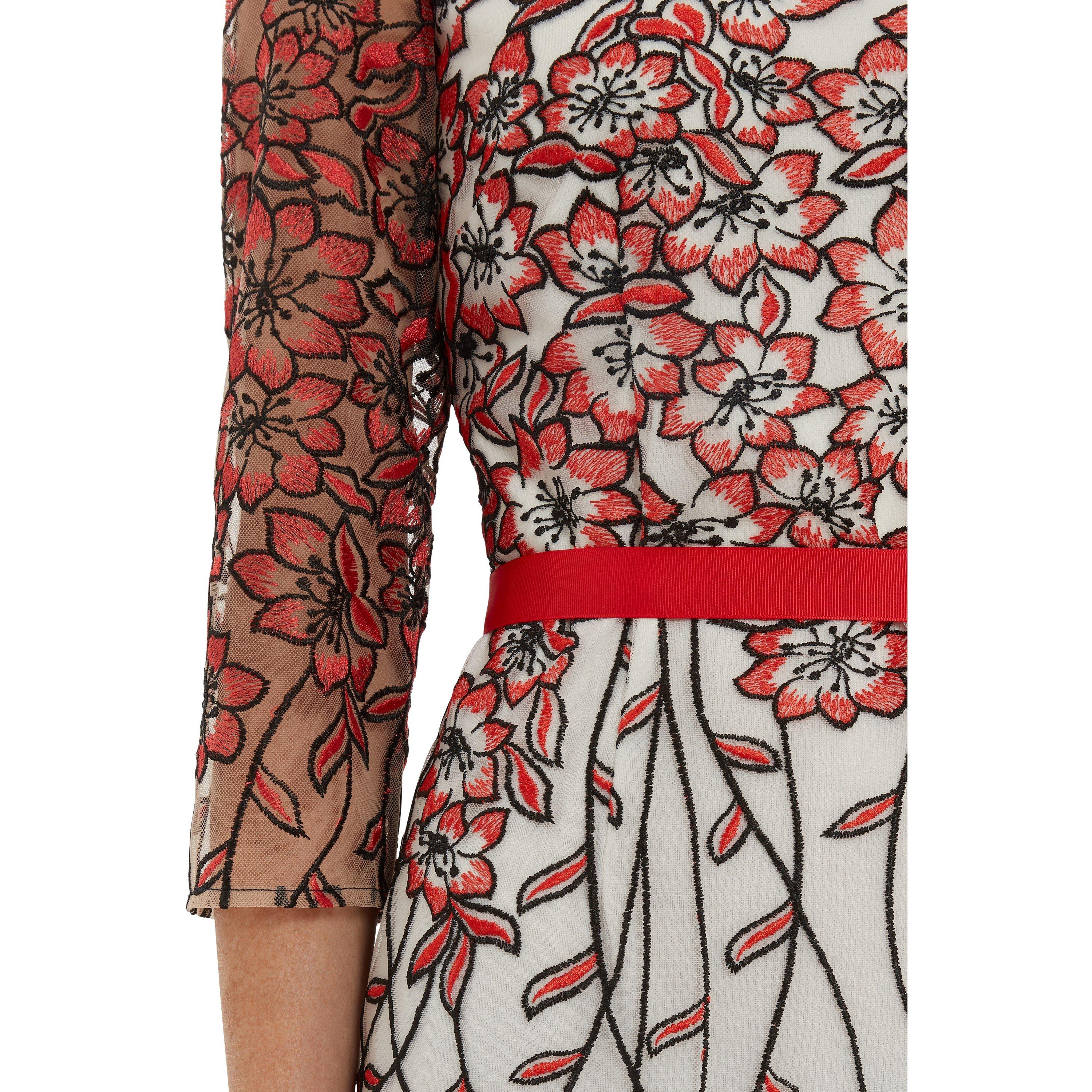 Red / Black - Gina Bacconi - Ragna Embroidered Dress - 4