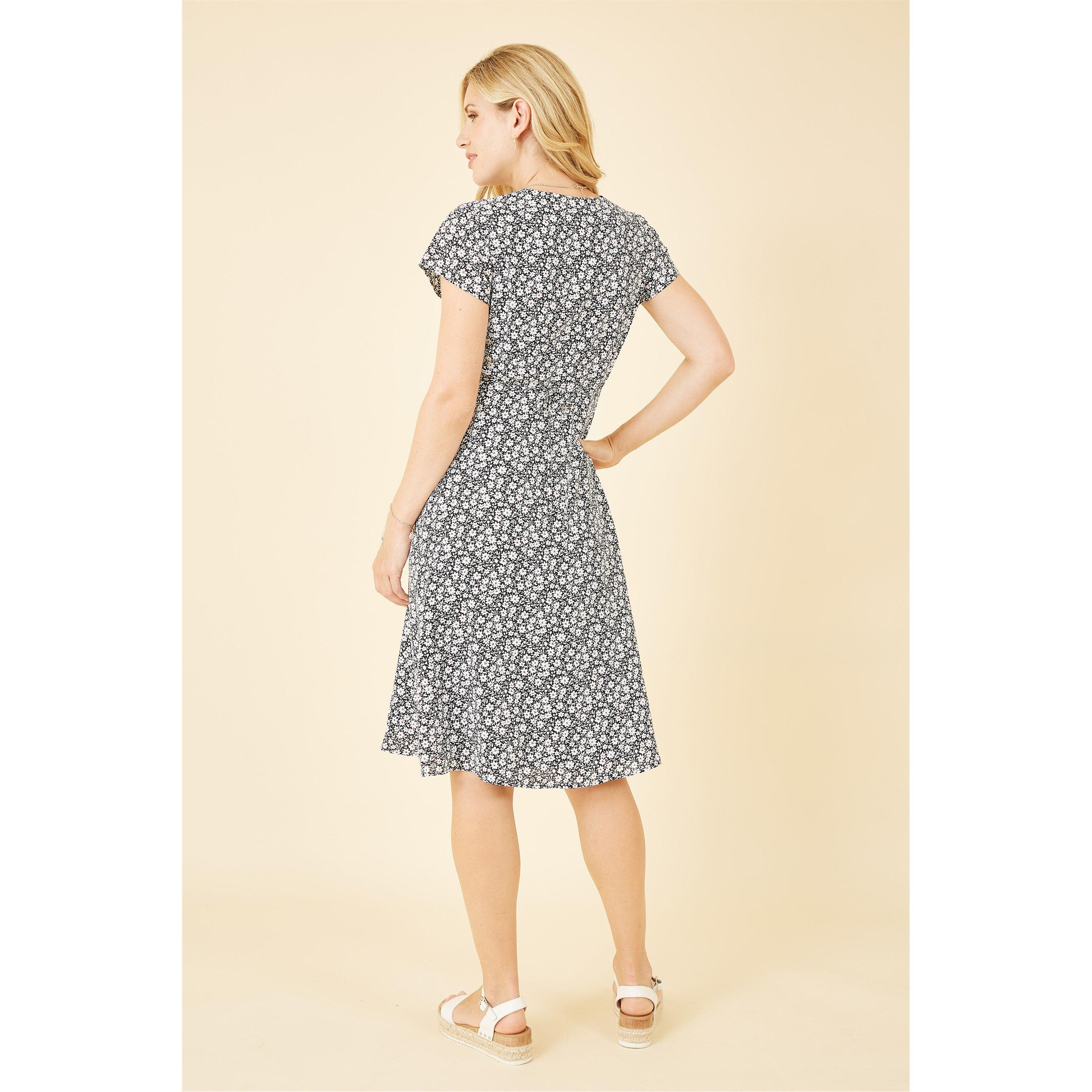 Black - Yumi - Black Ditsy Floral Print Tea Dress - 3