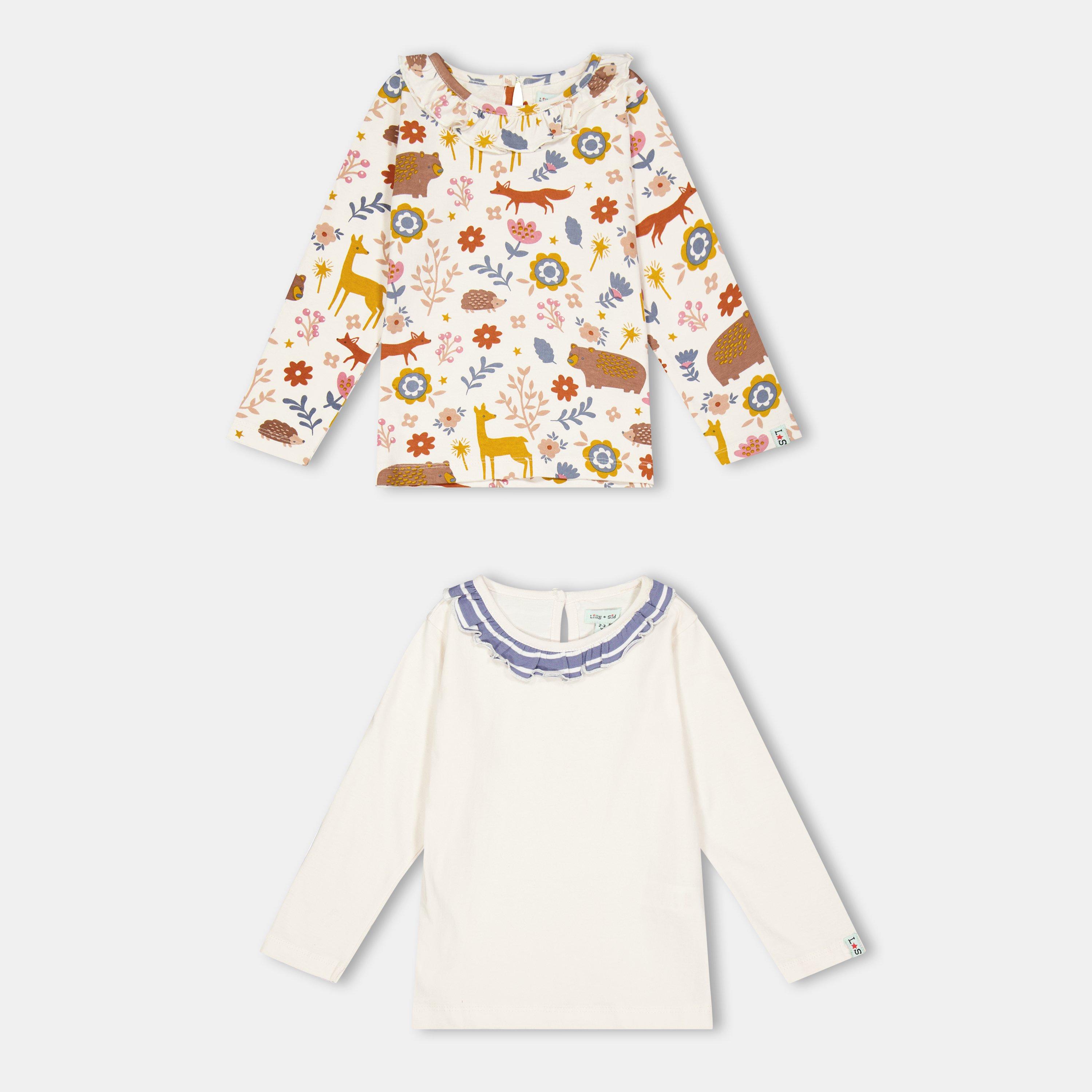Ecru - Lilly and Sid - & Sid Multicoloured Animal Forest Print And Plain Top - 2 Pack - 1