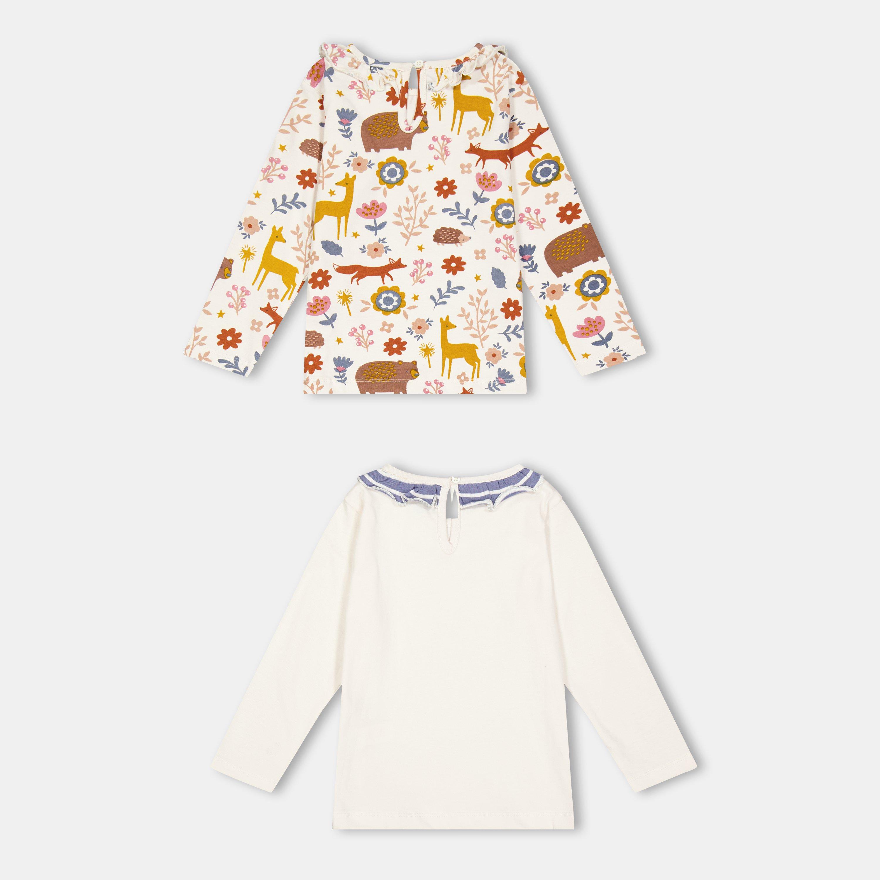 Ecru - Lilly and Sid - & Sid Multicoloured Animal Forest Print And Plain Top - 2 Pack - 2