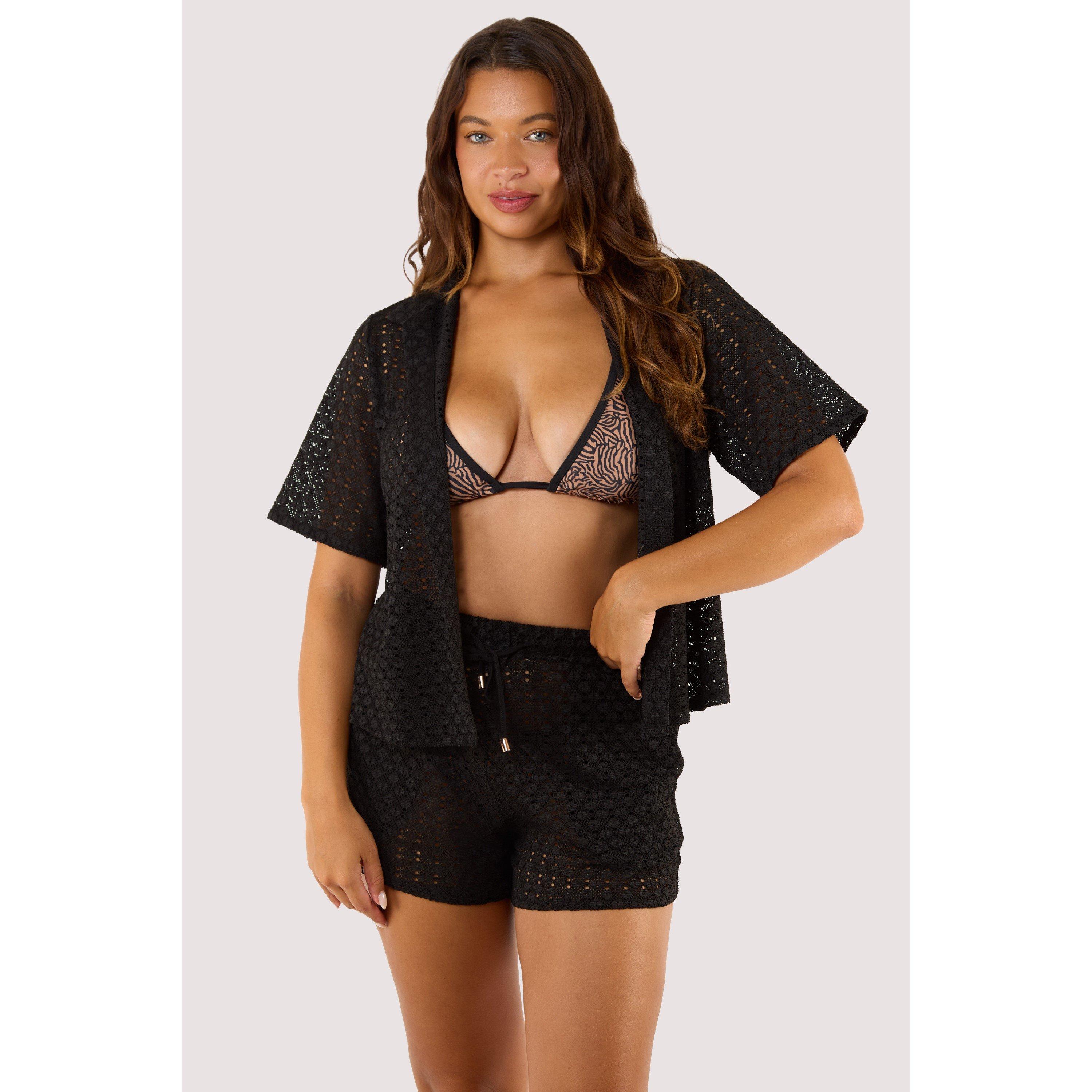 Wolf and Whistle Onyx Black Crochet Beach Shirt | FRASERS