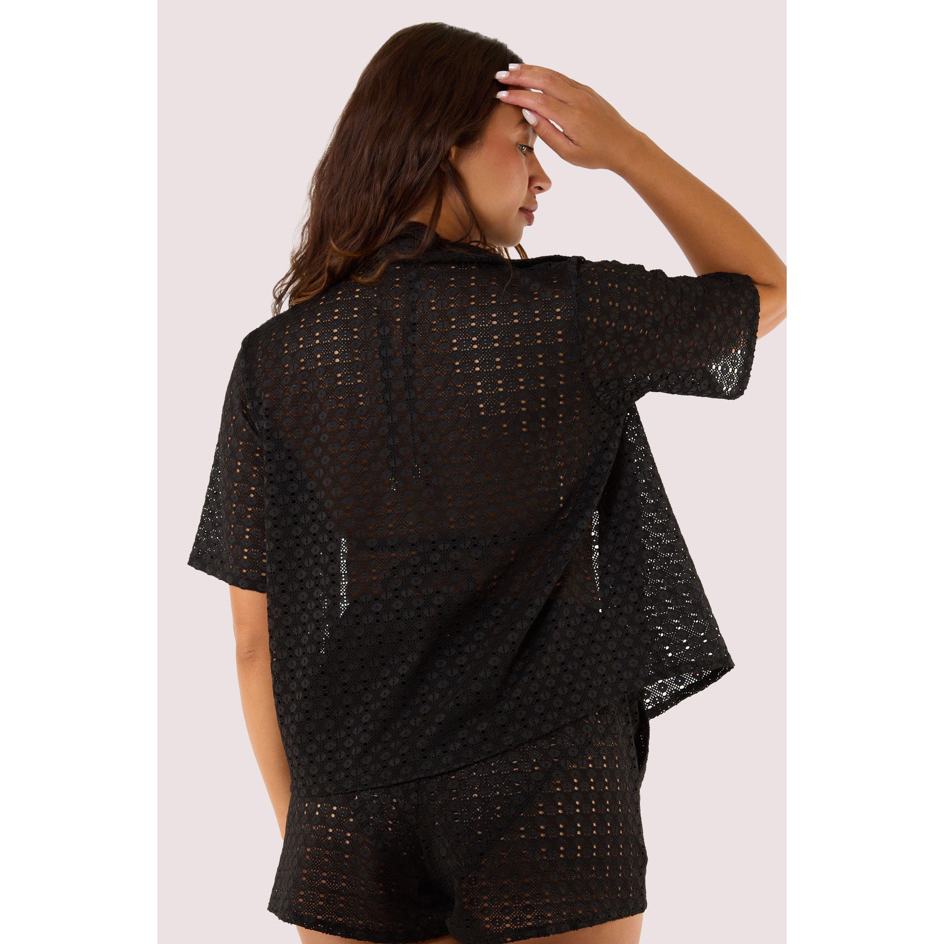 Black - Wolf and Whistle - Onyx Black Crochet Beach Shirt - 2