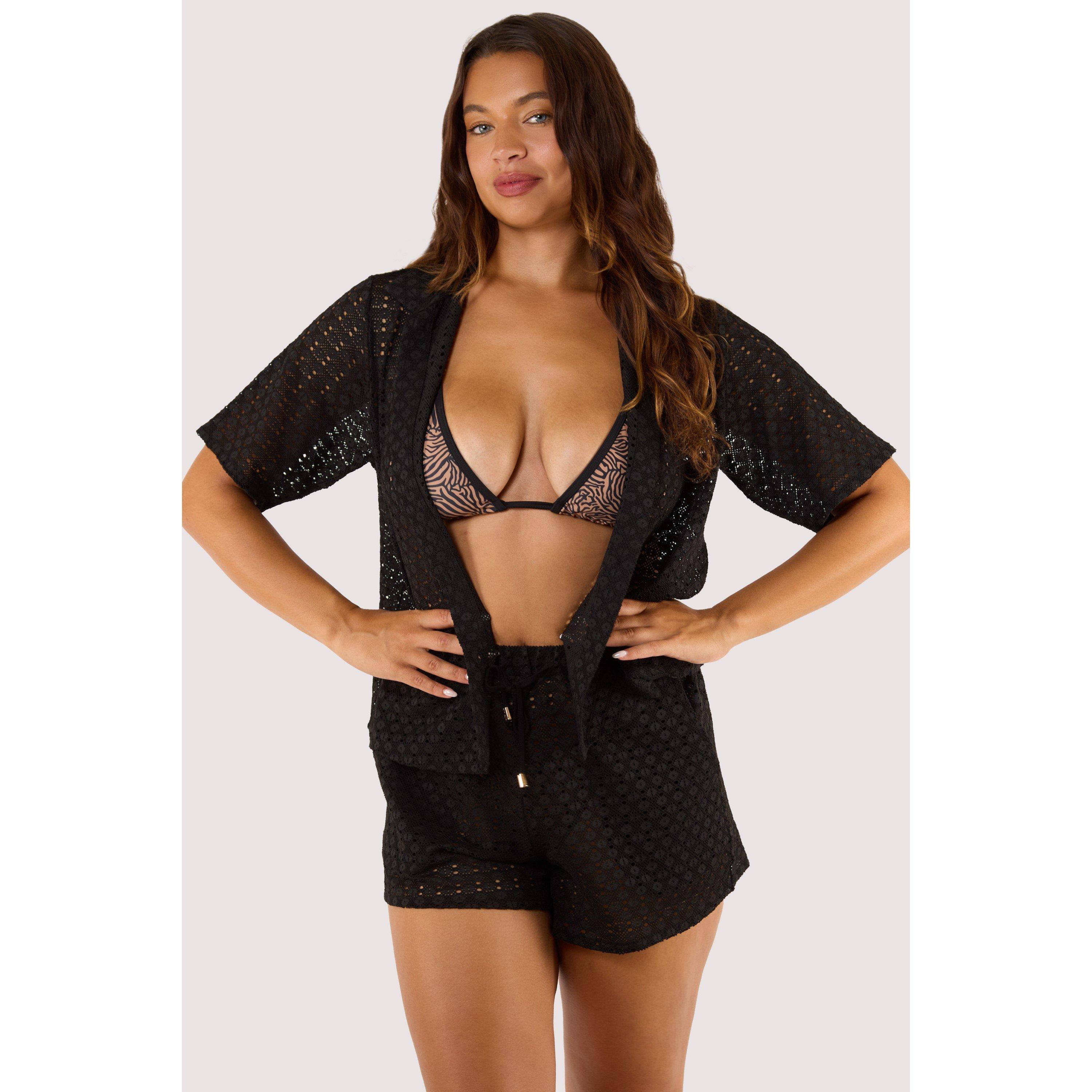 Black - Wolf and Whistle - Onyx Black Crochet Beach Shirt - 3