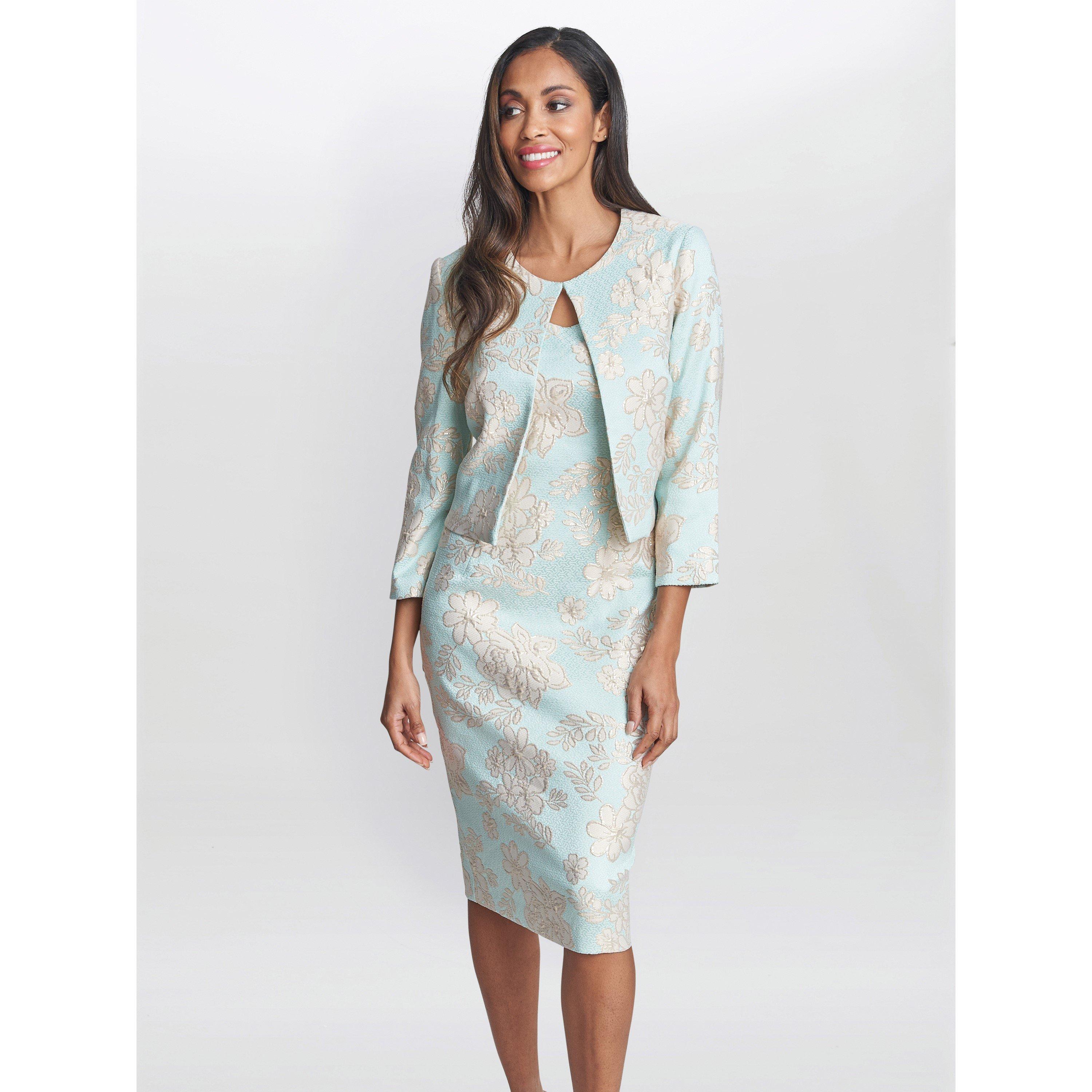 Gina Bacconi Women's Julie Jacquard Shift Dress And Bolero - Aqua - 18