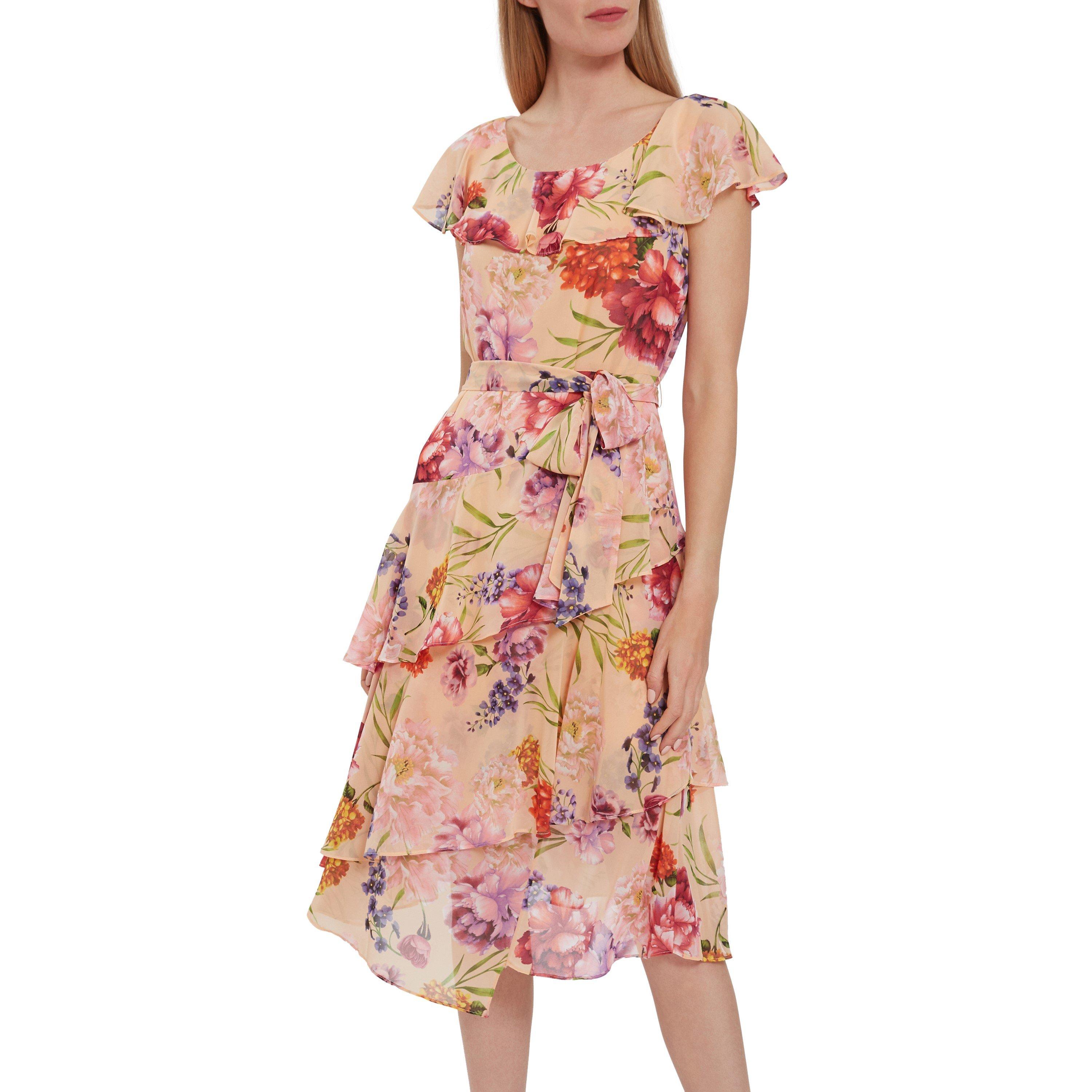Blush Rose/Gree - Gina Bacconi - Joy Chiffon Floral Frill Dress - 1