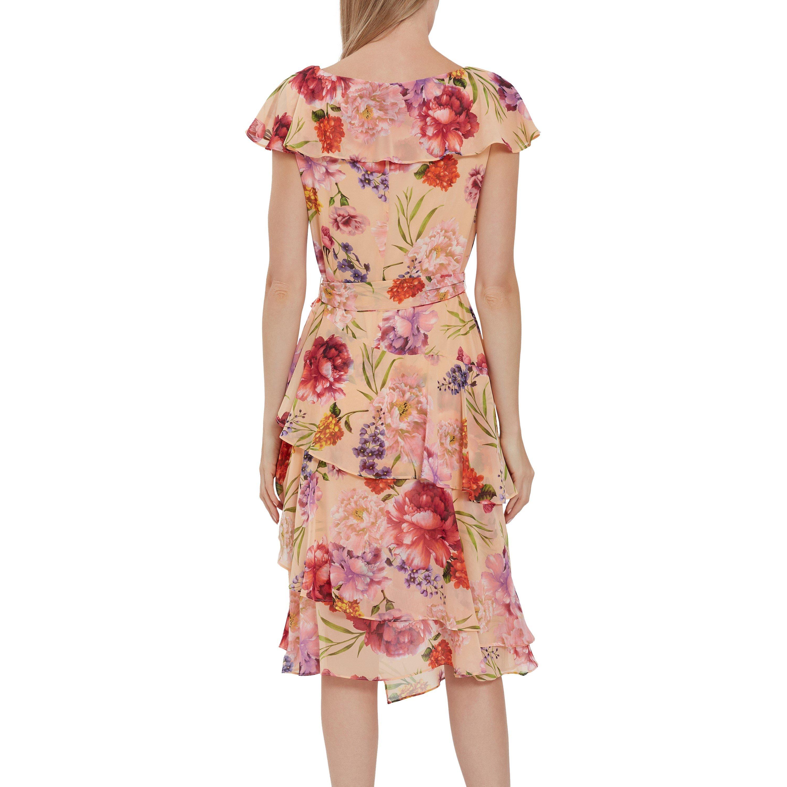 Blush Rose/Gree - Gina Bacconi - Joy Chiffon Floral Frill Dress - 2