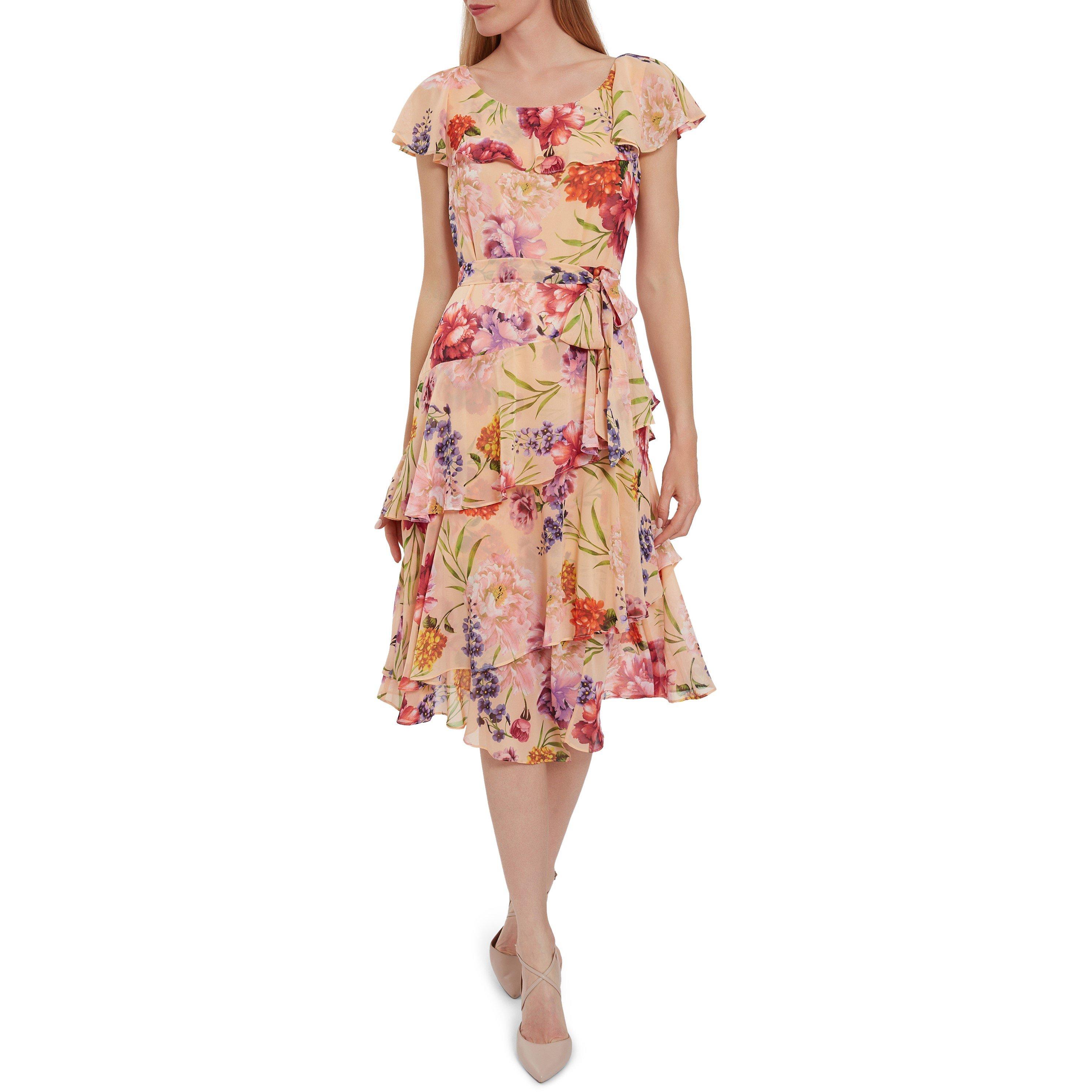 Blush Rose/Gree - Gina Bacconi - Joy Chiffon Floral Frill Dress - 3