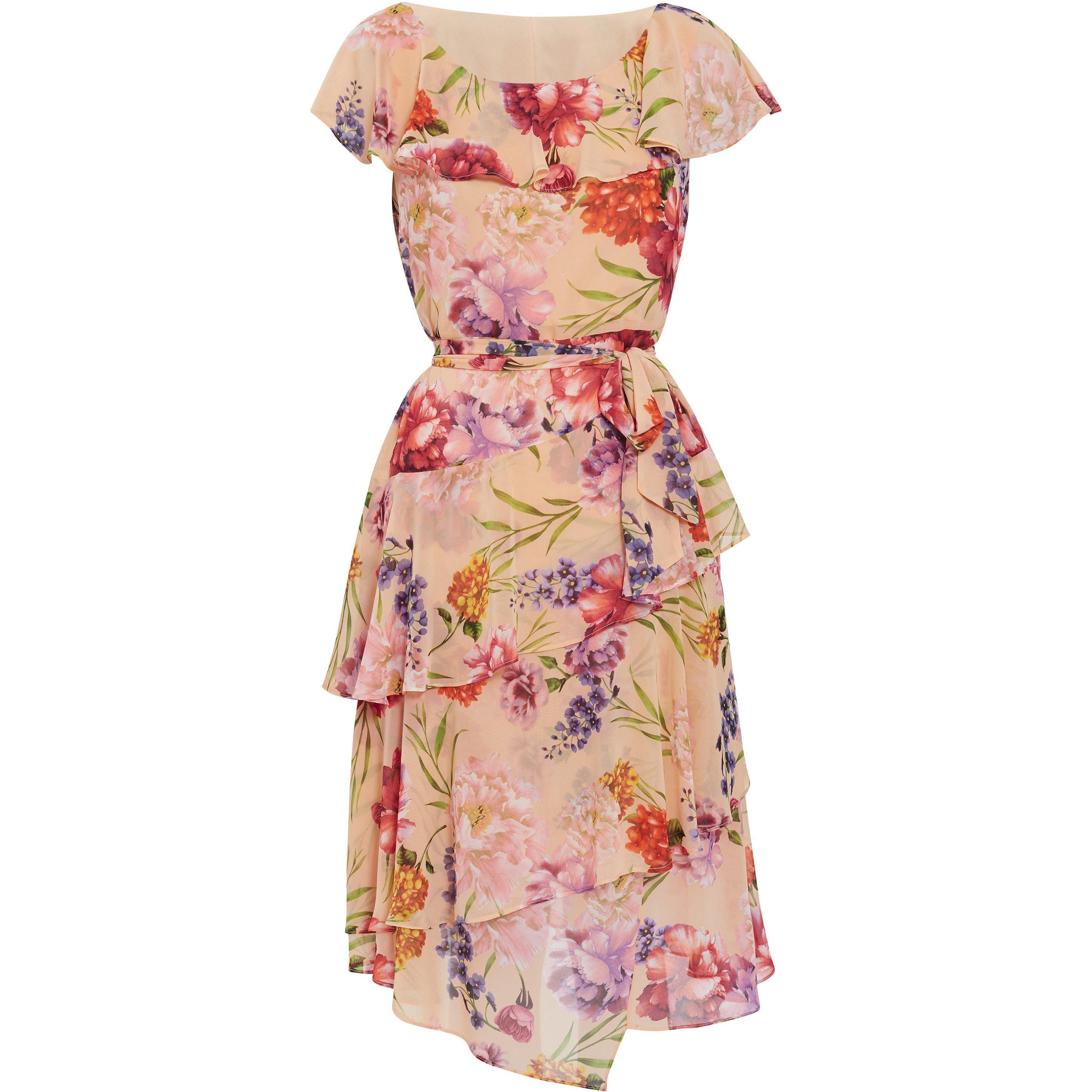 Blush Rose/Gree - Gina Bacconi - Joy Chiffon Floral Frill Dress - 4