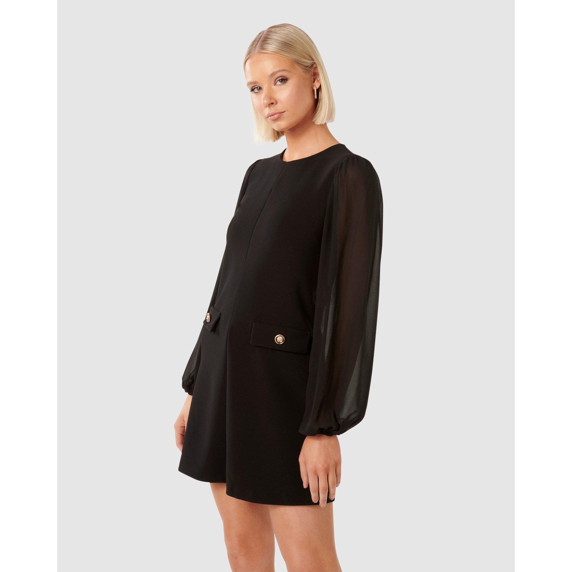 Black - Forever New - Jessie Sheer Sleeve Mini Dress - 4