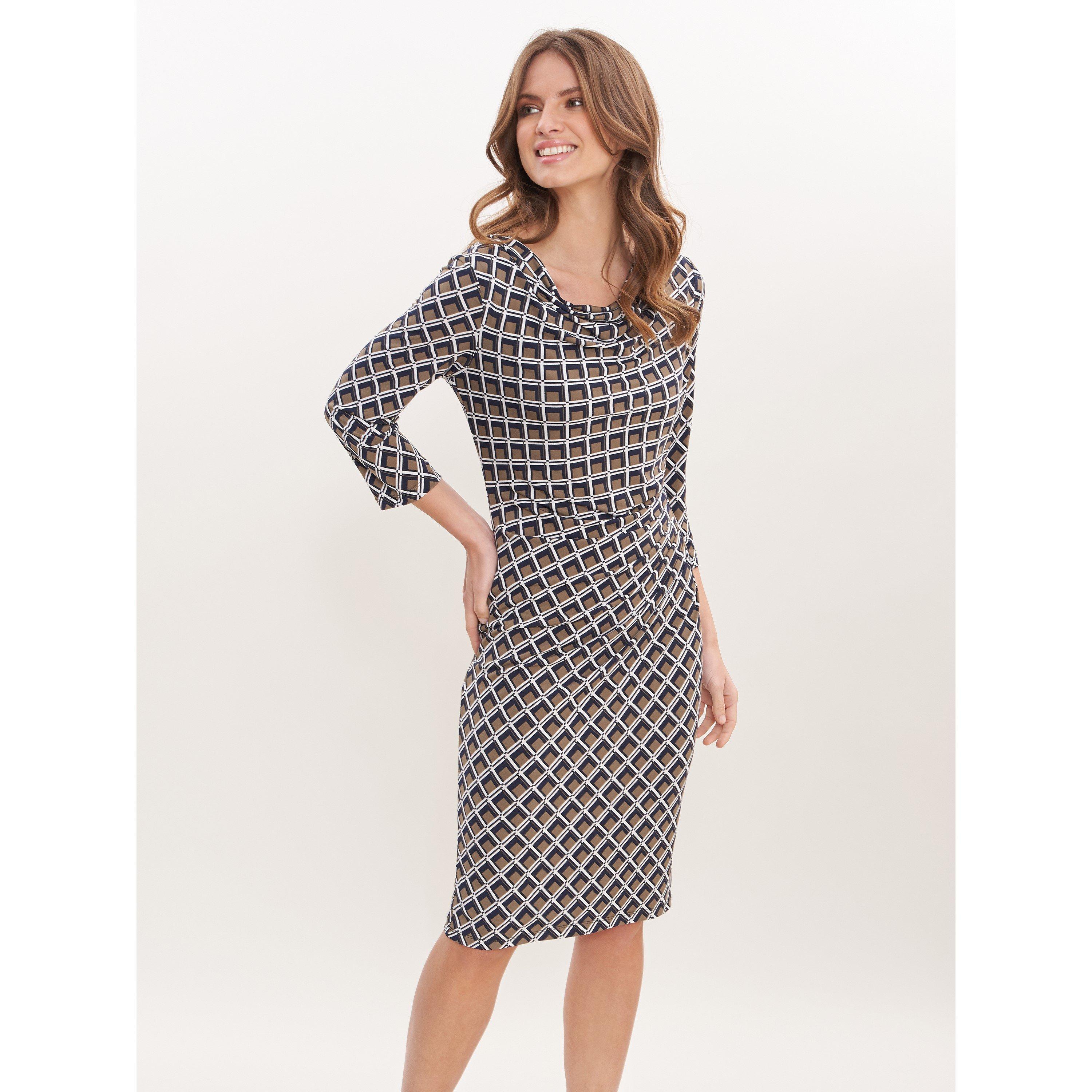 Taupe - Gina Bacconi - Talaina Printed Jersey Cowl Neck Dress - 1