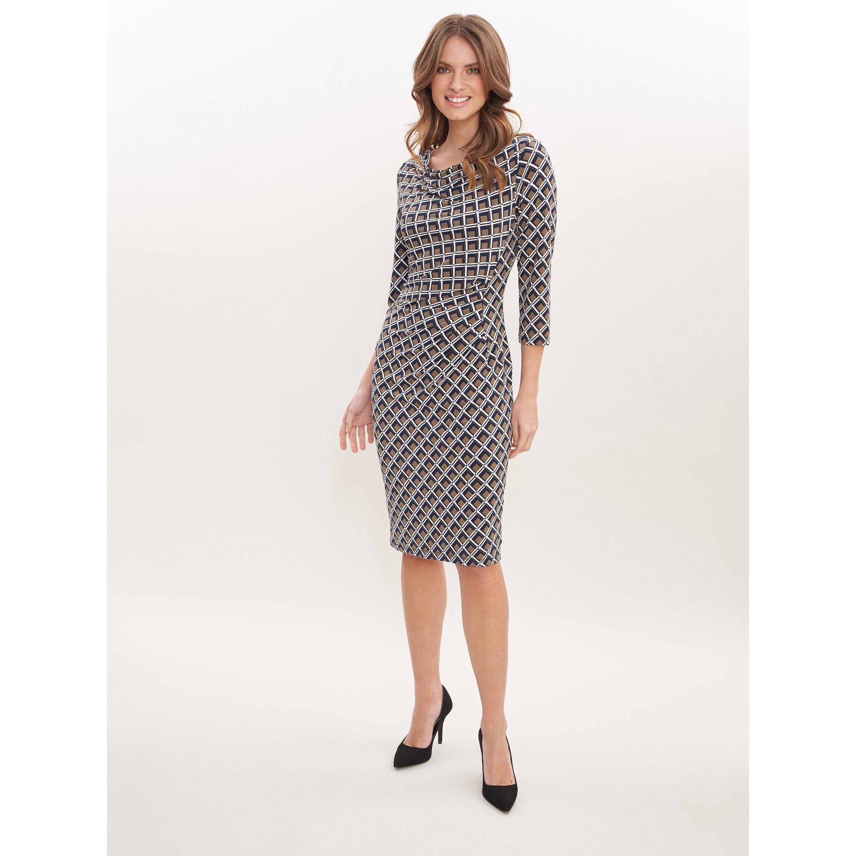 Taupe - Gina Bacconi - Talaina Printed Jersey Cowl Neck Dress - 3