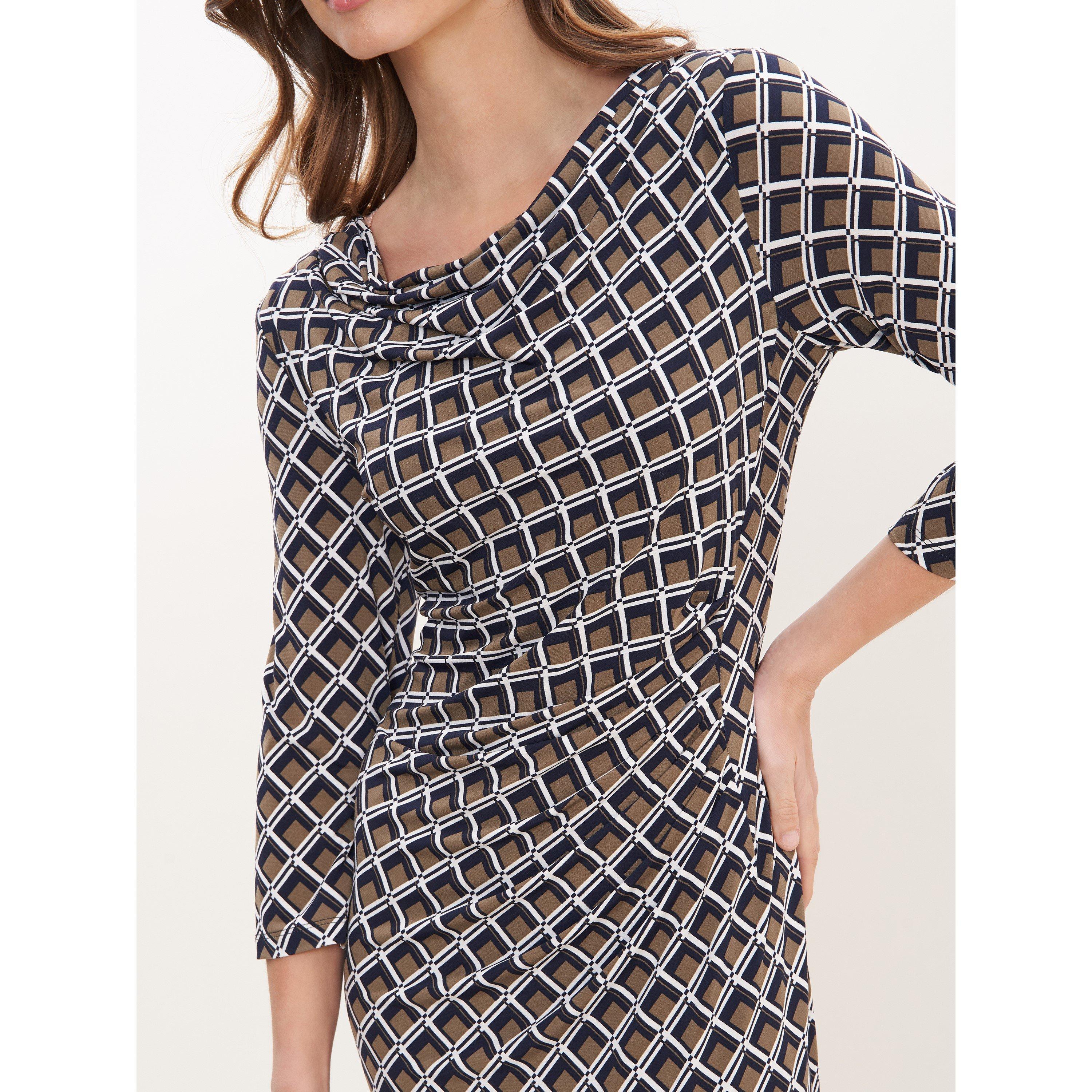 Taupe - Gina Bacconi - Talaina Printed Jersey Cowl Neck Dress - 4