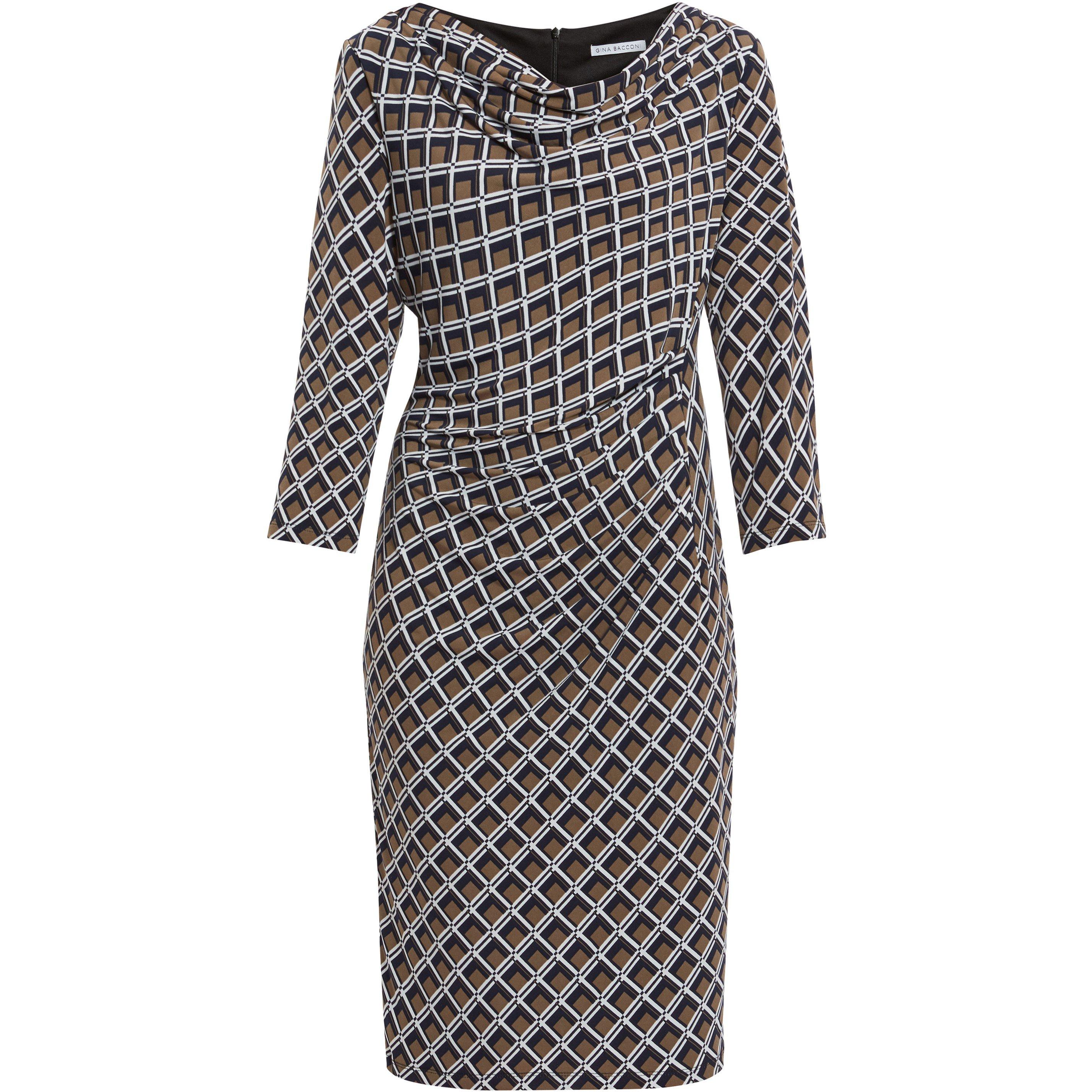 Taupe - Gina Bacconi - Talaina Printed Jersey Cowl Neck Dress - 5