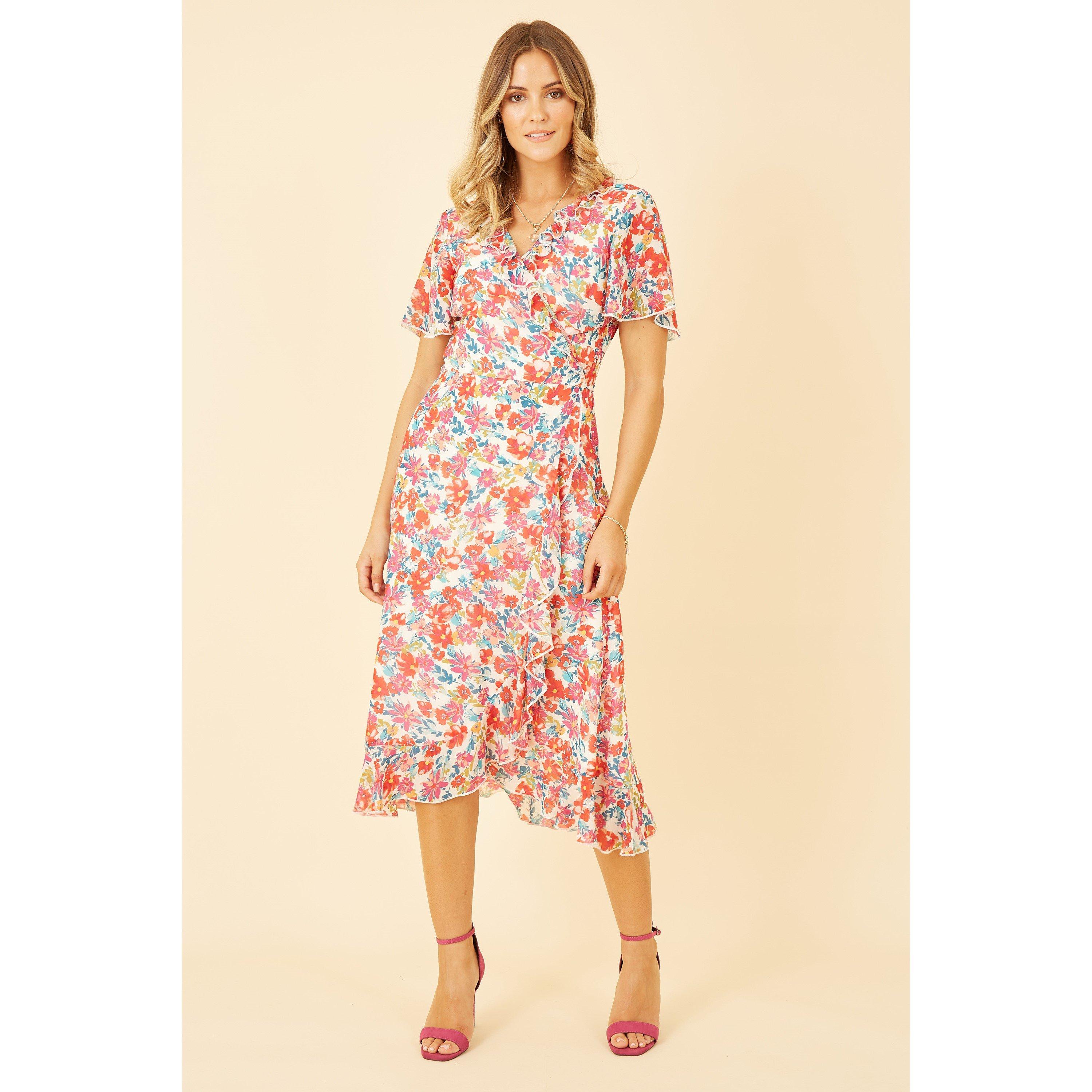 White - Yumi - White Floral Wrap Midi Dress - 2