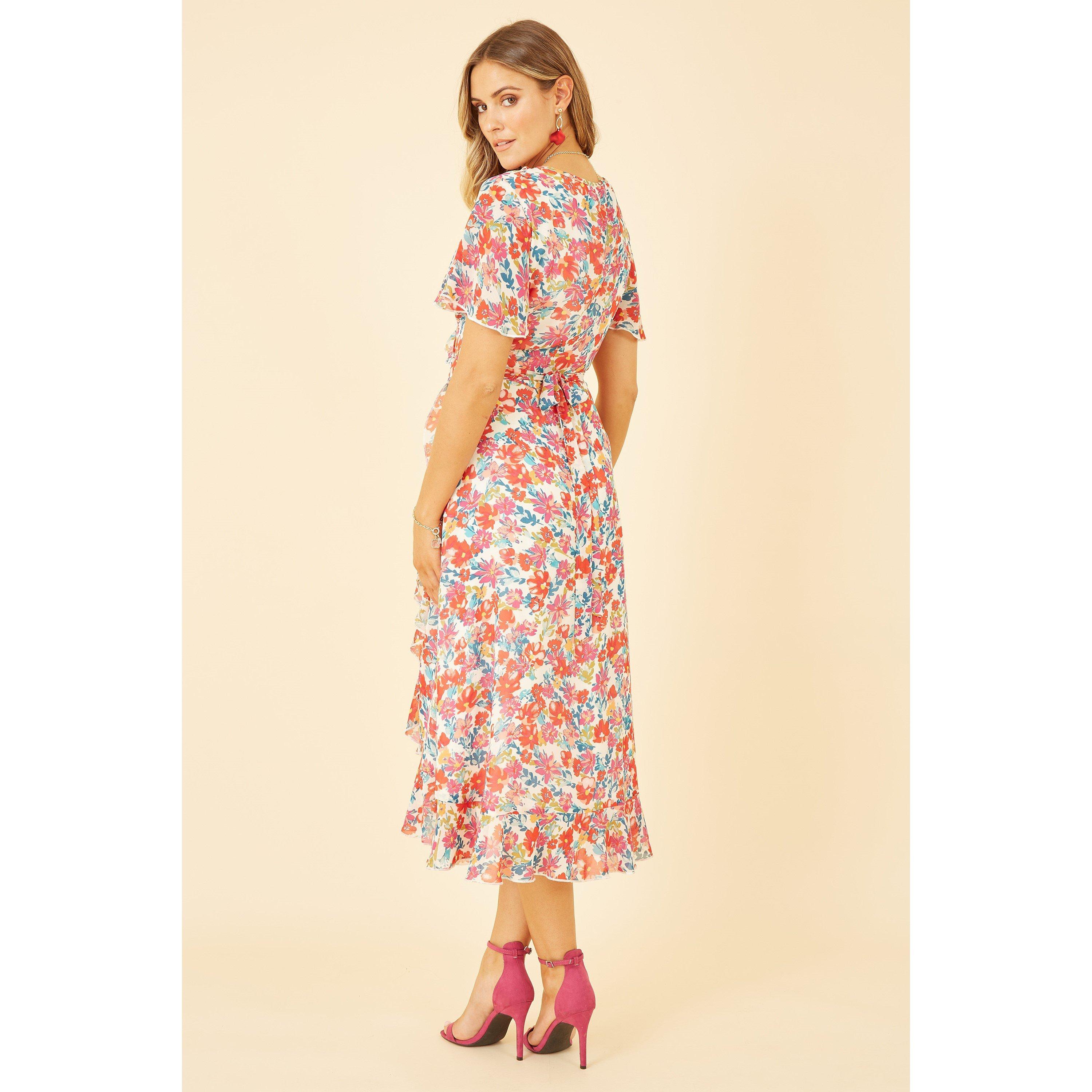 White - Yumi - White Floral Wrap Midi Dress - 3