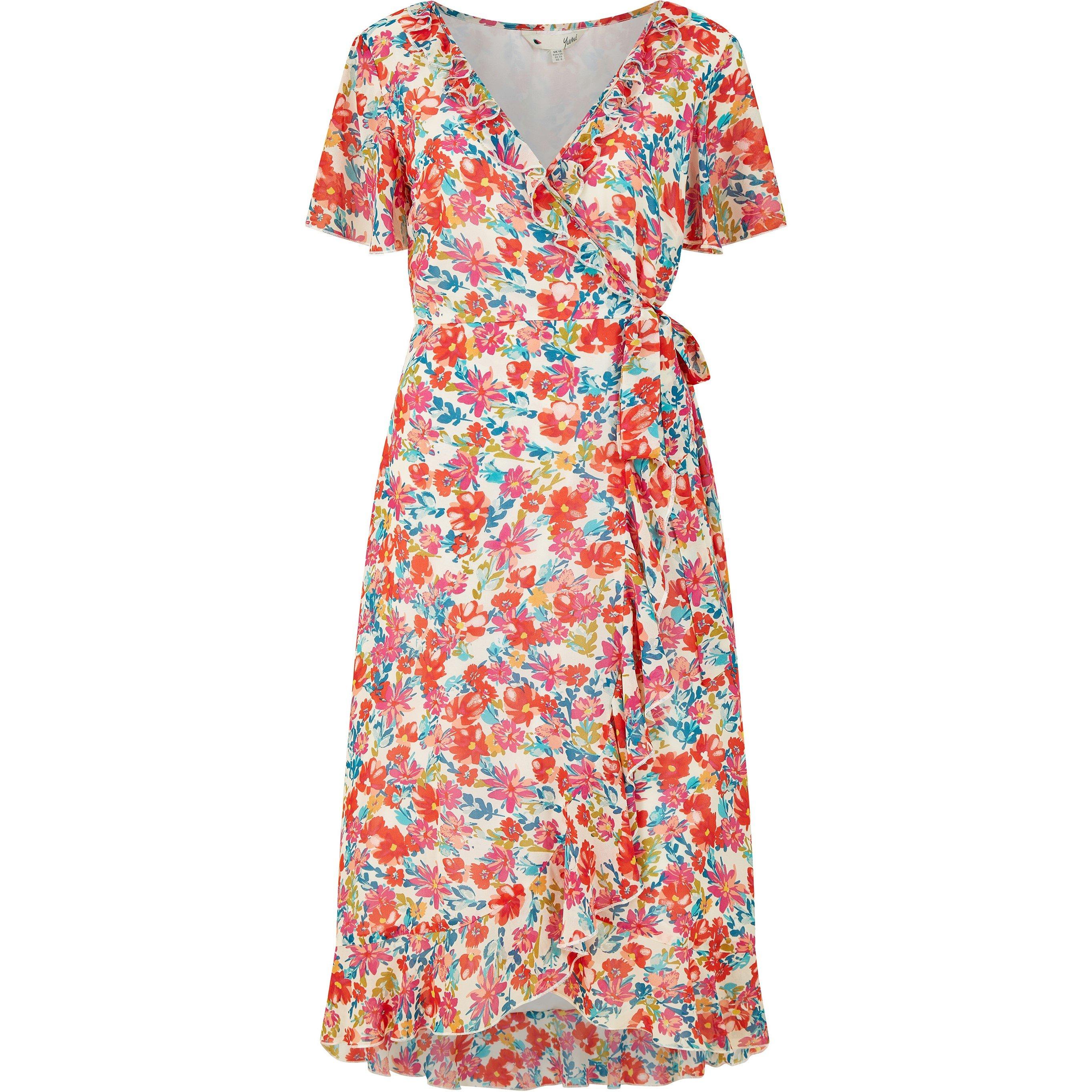White - Yumi - White Floral Wrap Midi Dress - 4
