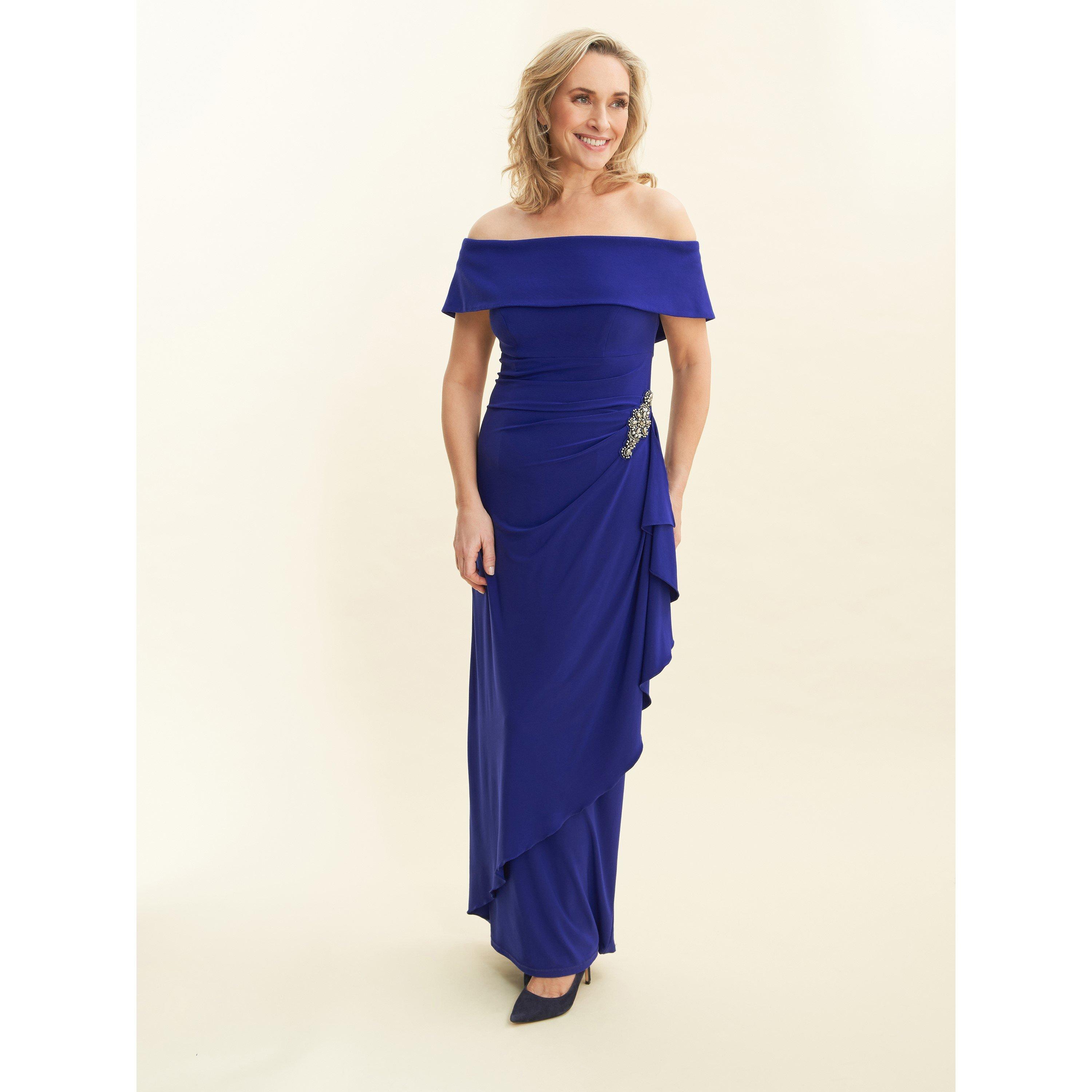 Gina Bacconi Women's Gail Off-Shoulder Asymmetrical Party Maxi Dress - Royal - 8