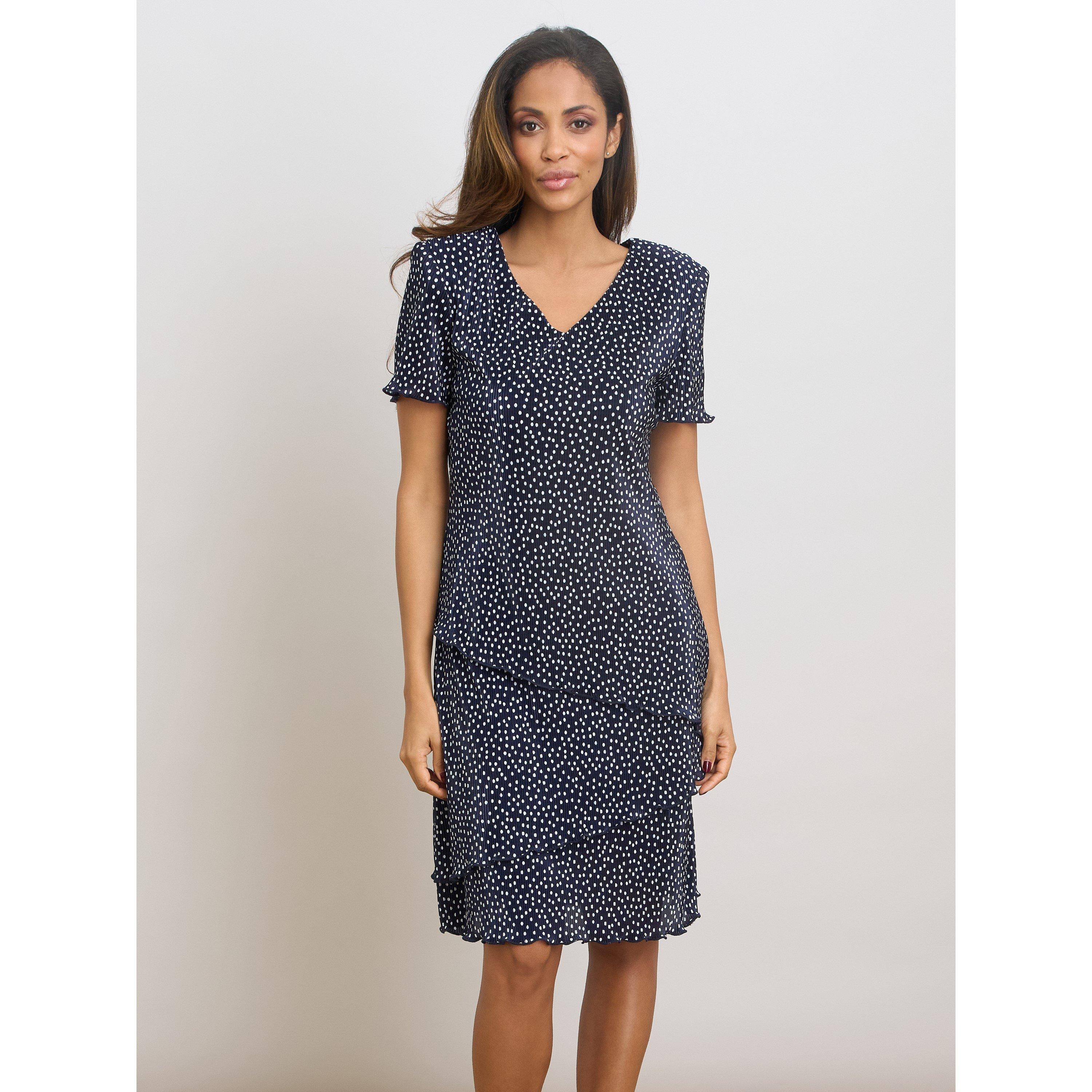 Navy / White - Gina Bacconi - Nakita Spot Plisse Mini Dress - 3