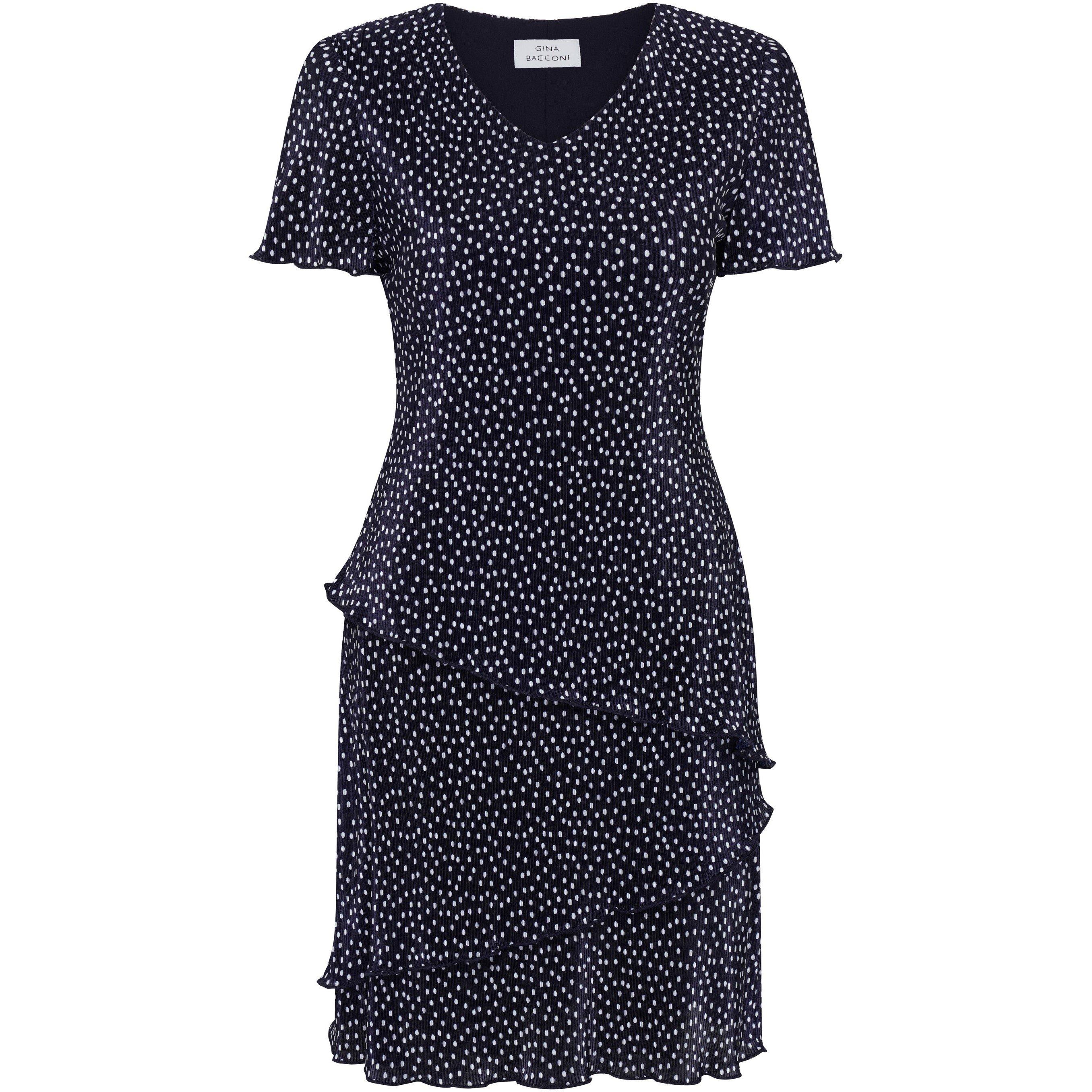 Navy / White - Gina Bacconi - Nakita Spot Plisse Mini Dress - 4