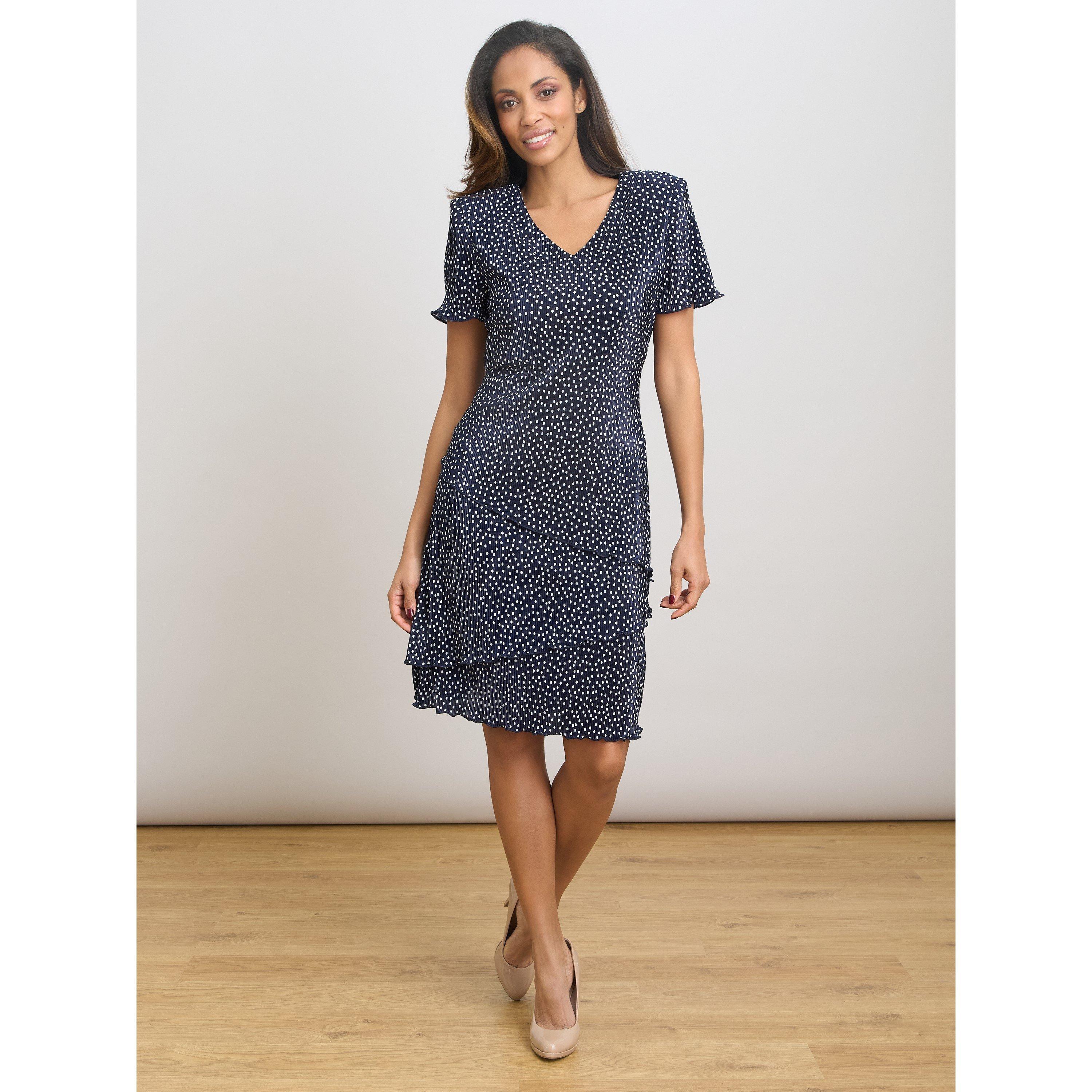 Navy / White - Gina Bacconi - Nakita Spot Plisse Mini Dress - 6