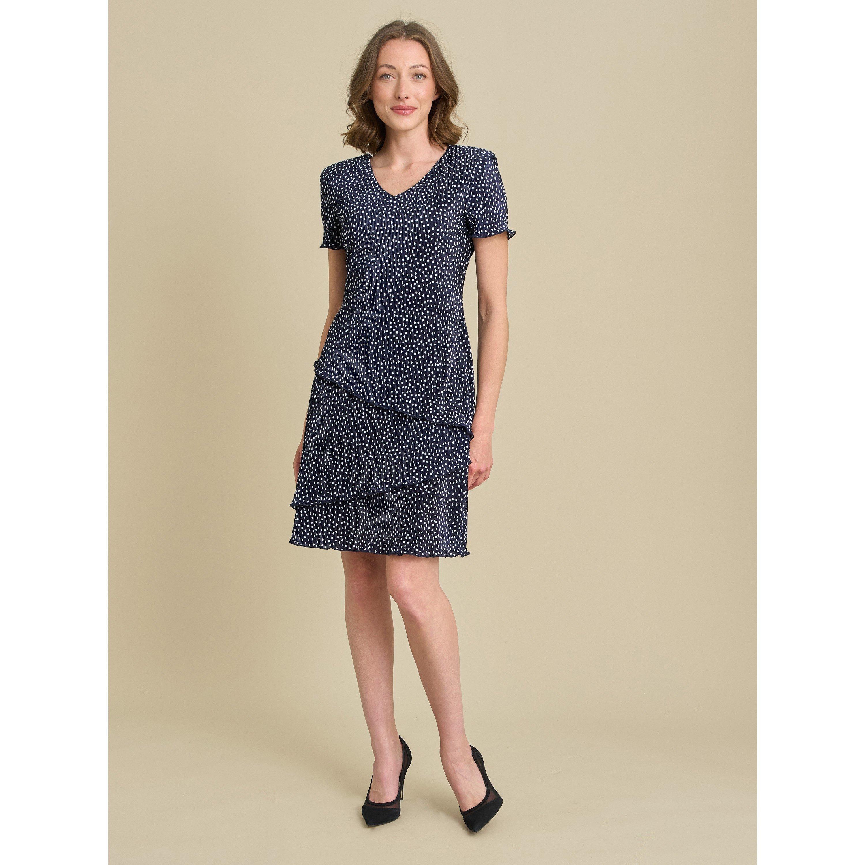 Navy / White - Gina Bacconi - Nakita Spot Plisse Mini Dress - 7