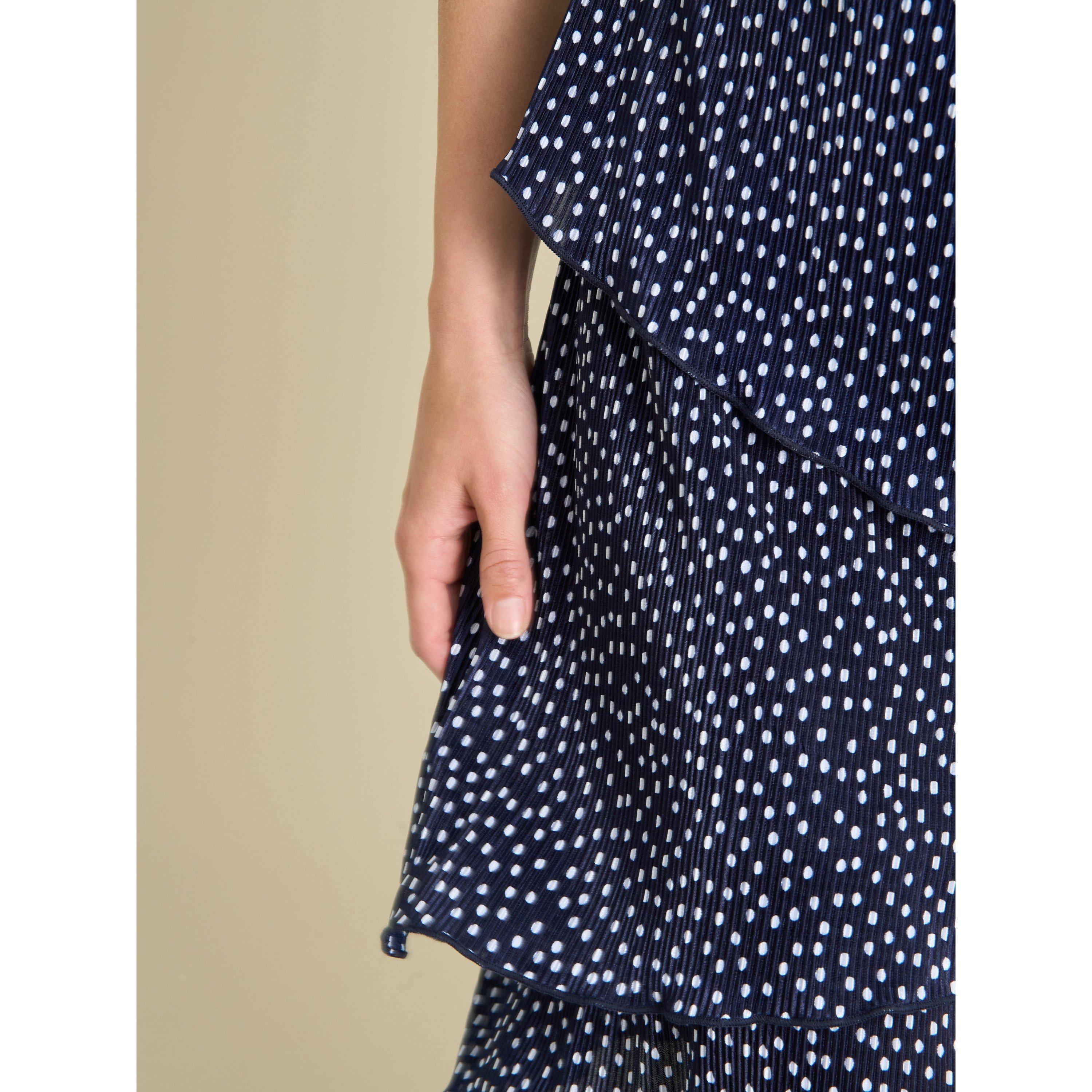 Navy / White - Gina Bacconi - Nakita Spot Plisse Mini Dress - 8